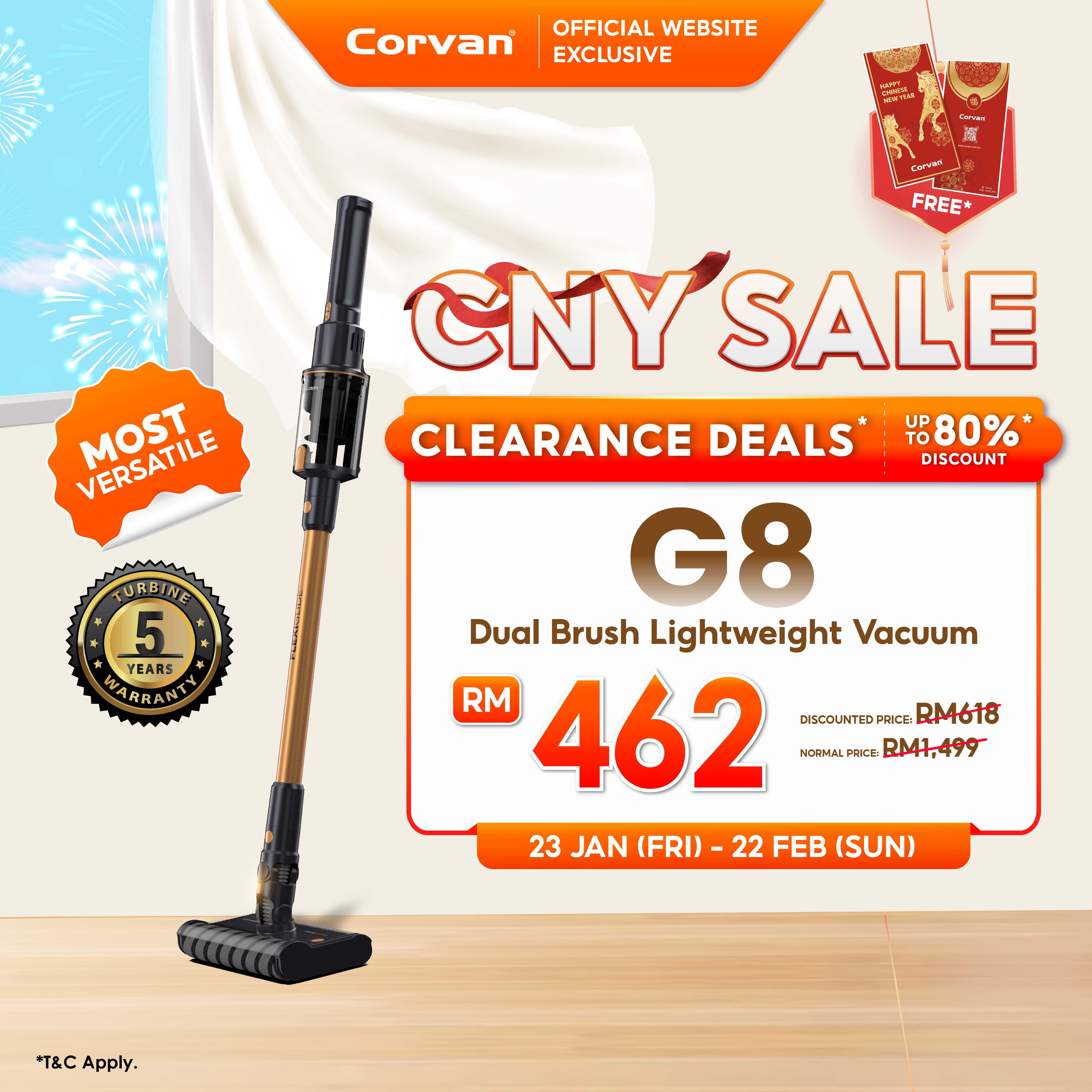 Corvan Cordless Vacuum Dual-Brush Efficiency FlexiGlide G8