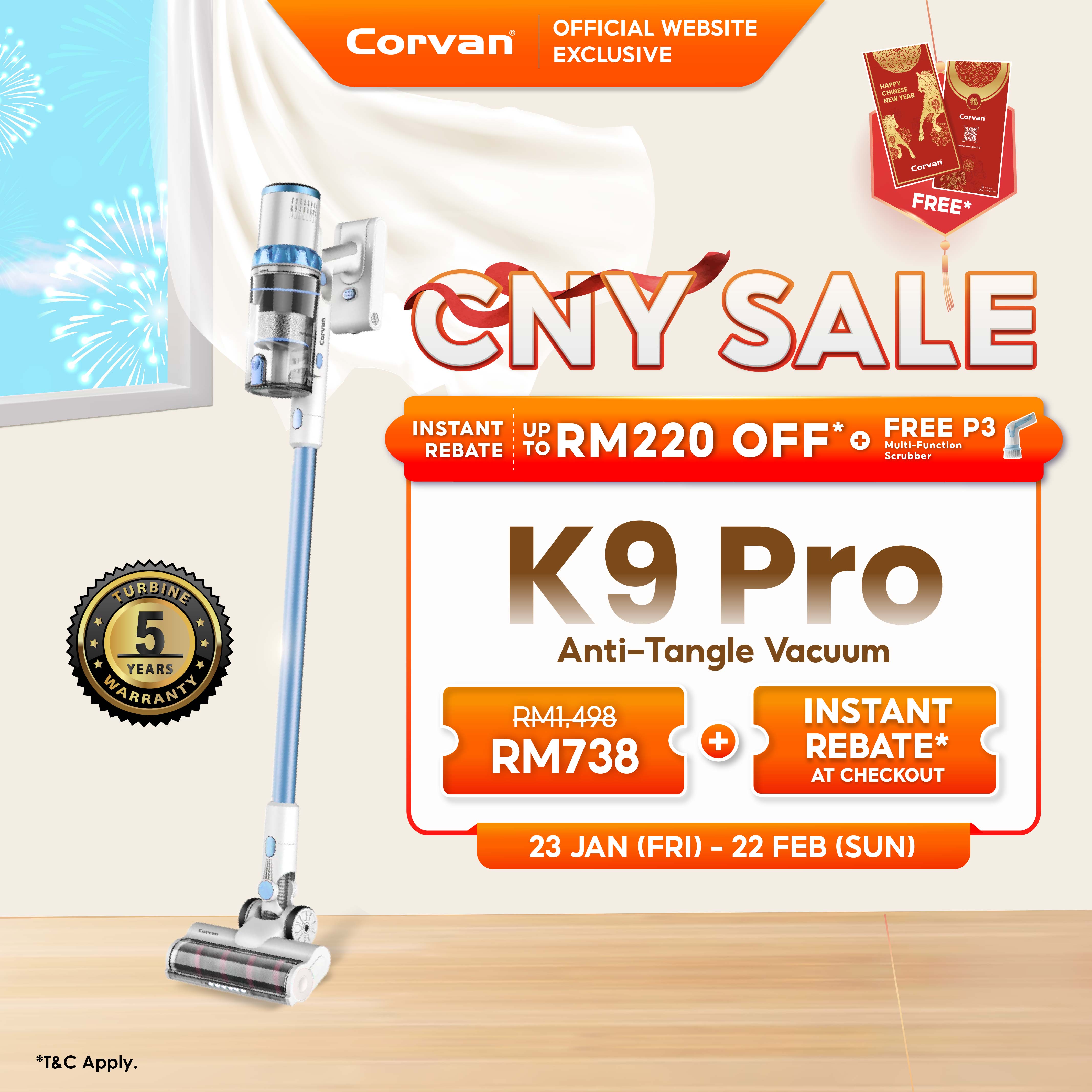 Corvan Anti-tangle Cordless Vacuum Cleaner K9 Pro