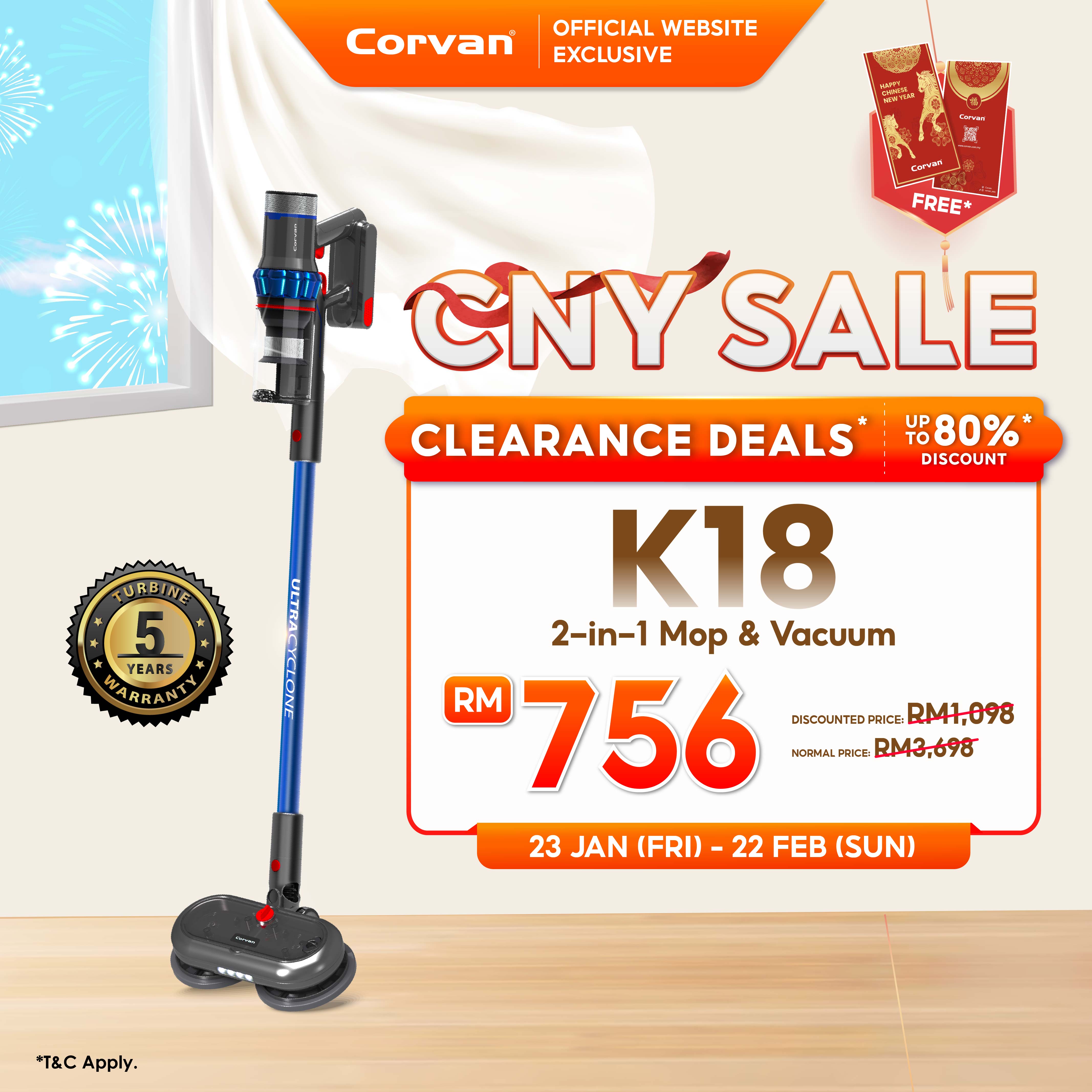 Corvan 2 In 1 Cordless Vacuum Cleaner & Cordless Mop K18