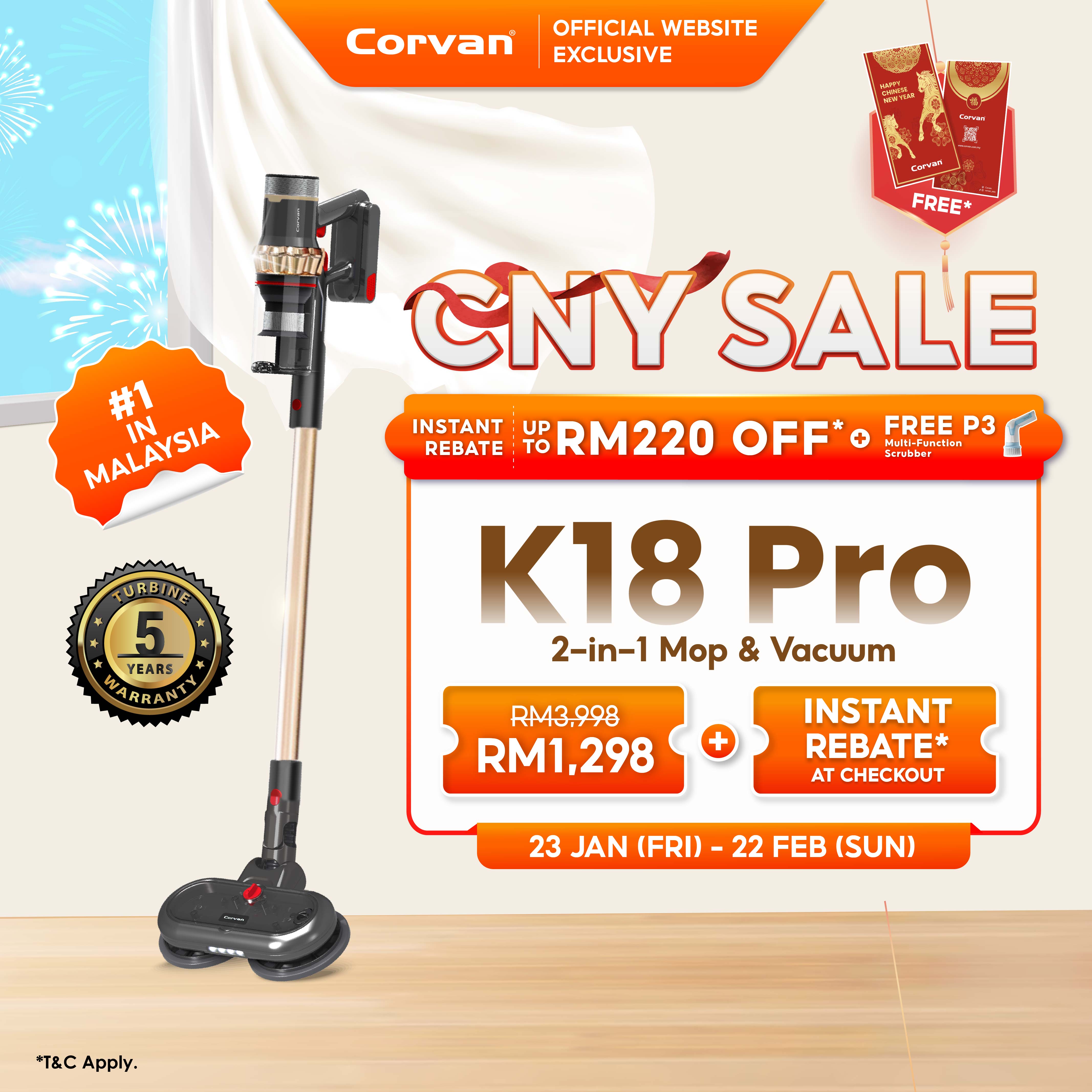 Corvan 2 In 1 Cordless Vacuum Cleaner & Cordless Mop K18 Pro