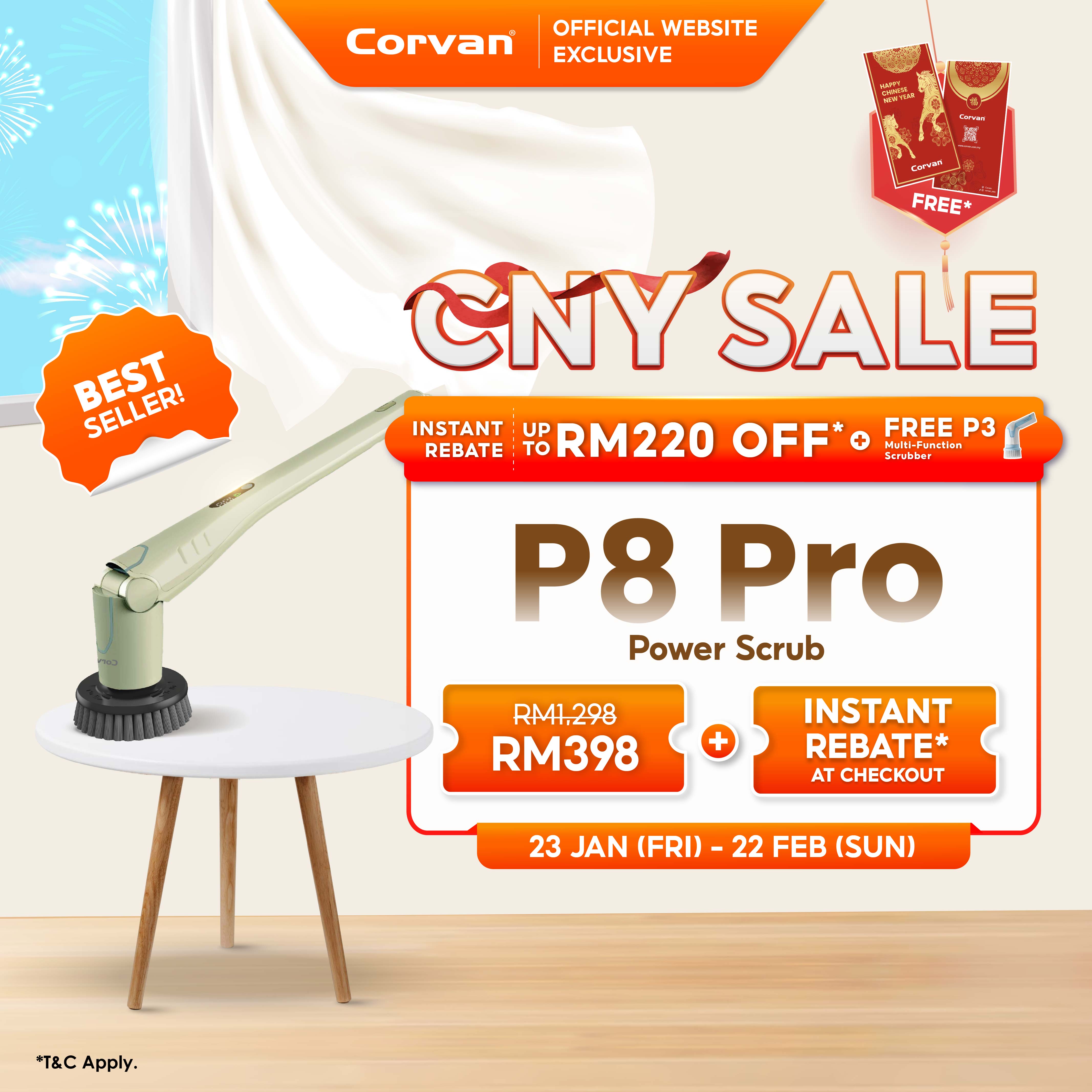 Corvan P8 Pro PowerScrub: Dual-Speed Scrubbing, Multiple Pads & Brushes