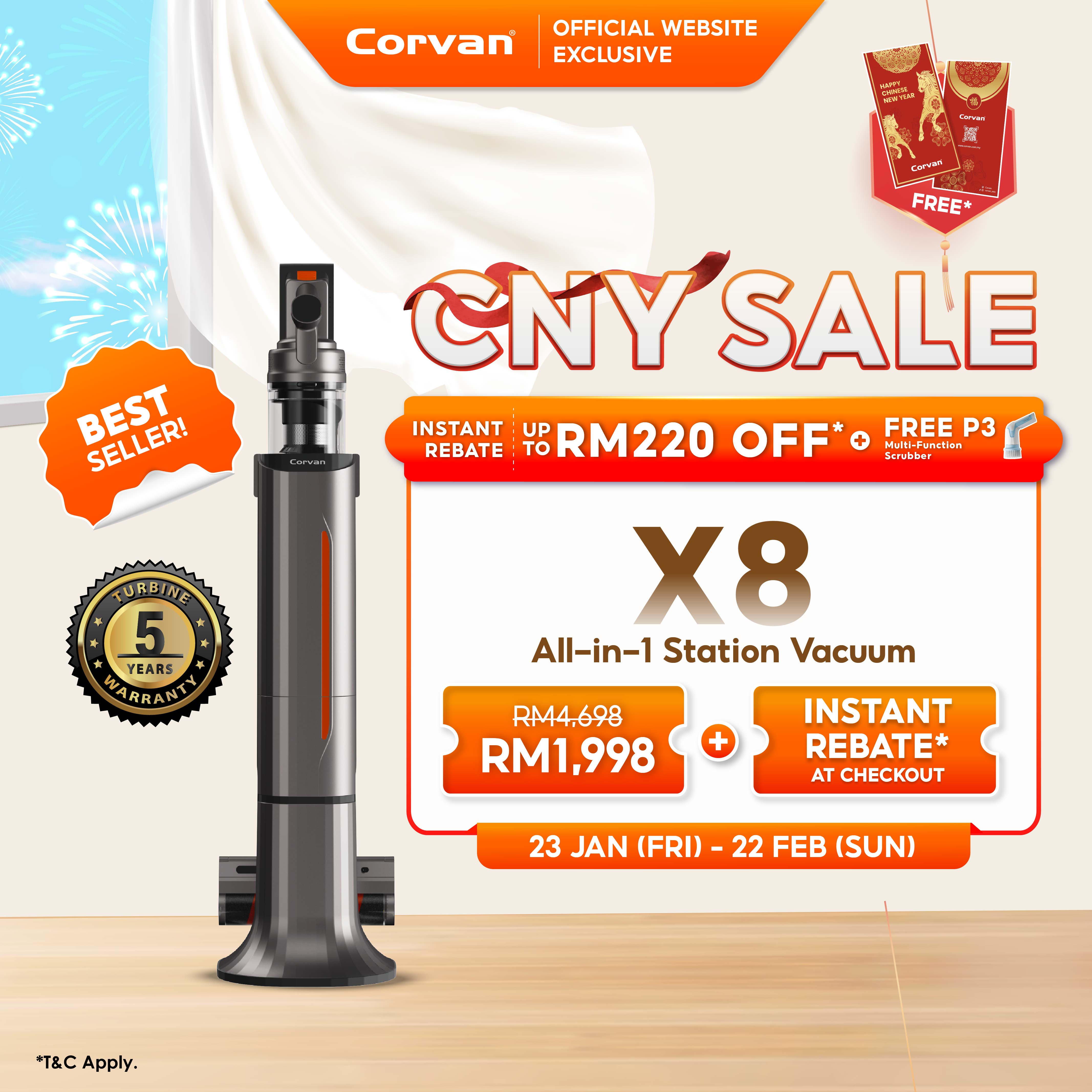 Corvan X8 Self Clean 4-in-1 Mop, Vacuum, Steam and Sterilize | All-In-One Auto Clean Station