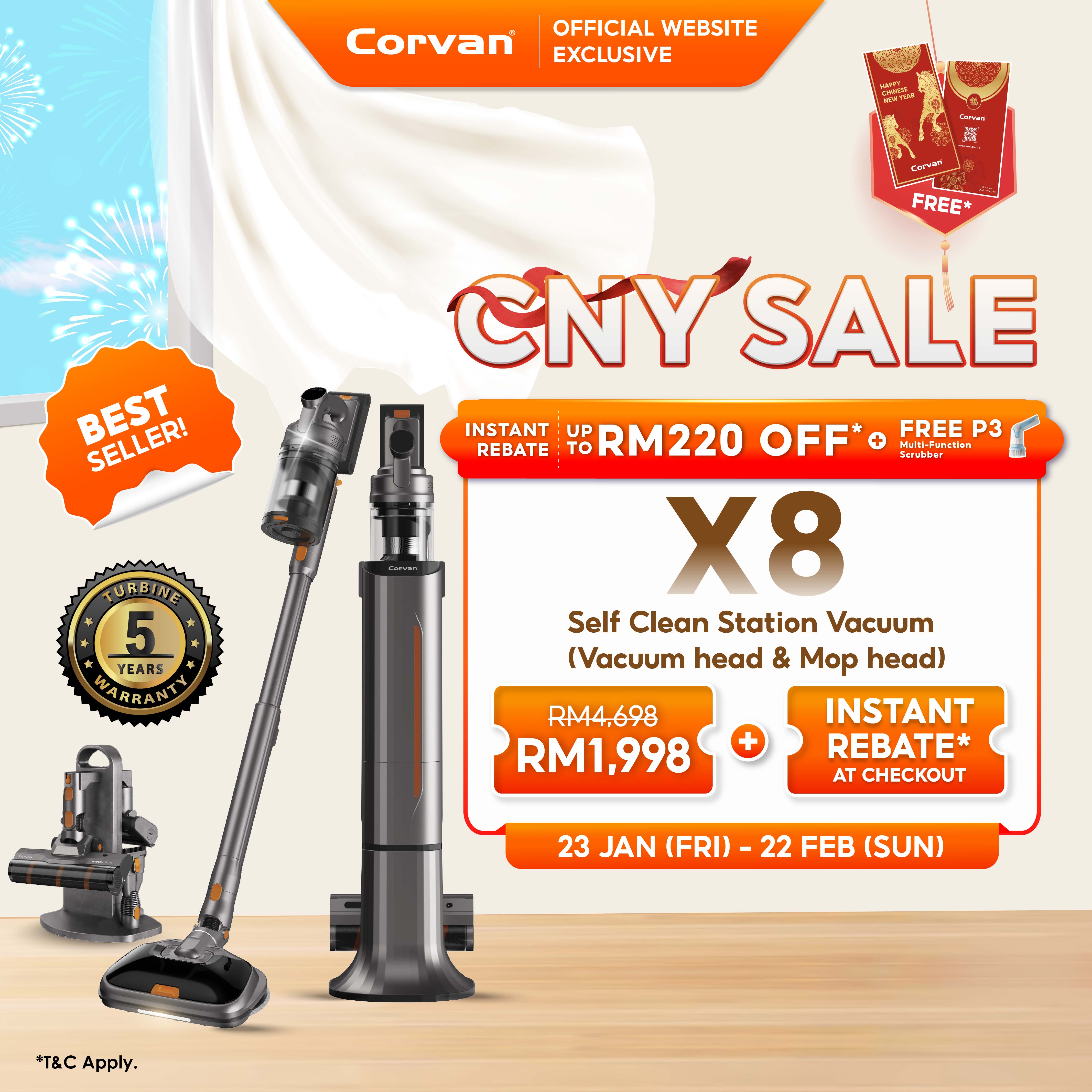 Corvan X8 Self Clean 4-in-1 Mop, Vacuum, Steam and Sterilize | All-In-One Auto Clean Station