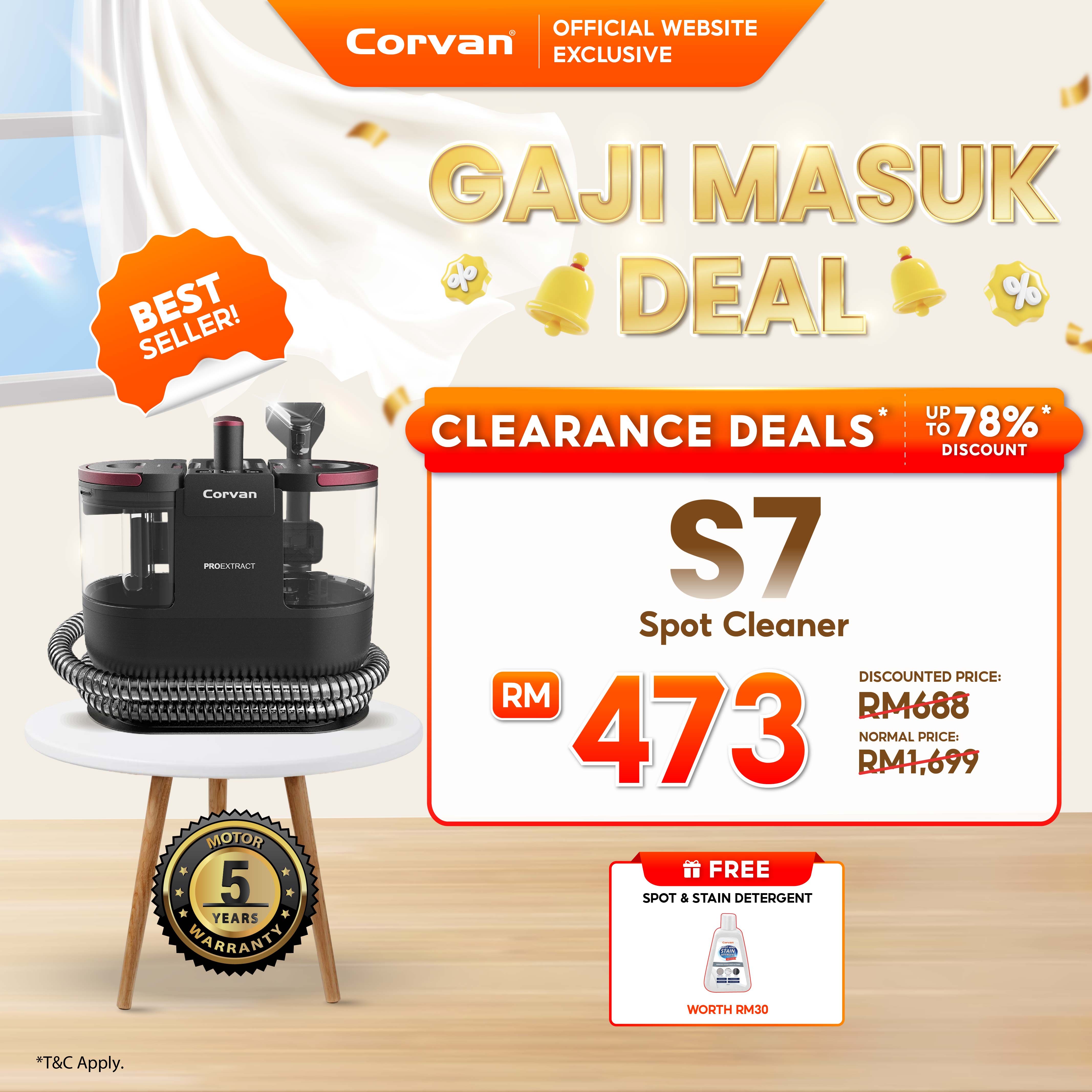 Corvan Spot Cleaner S7 - Carpet & Upholstery Cleaning with ProExtract System