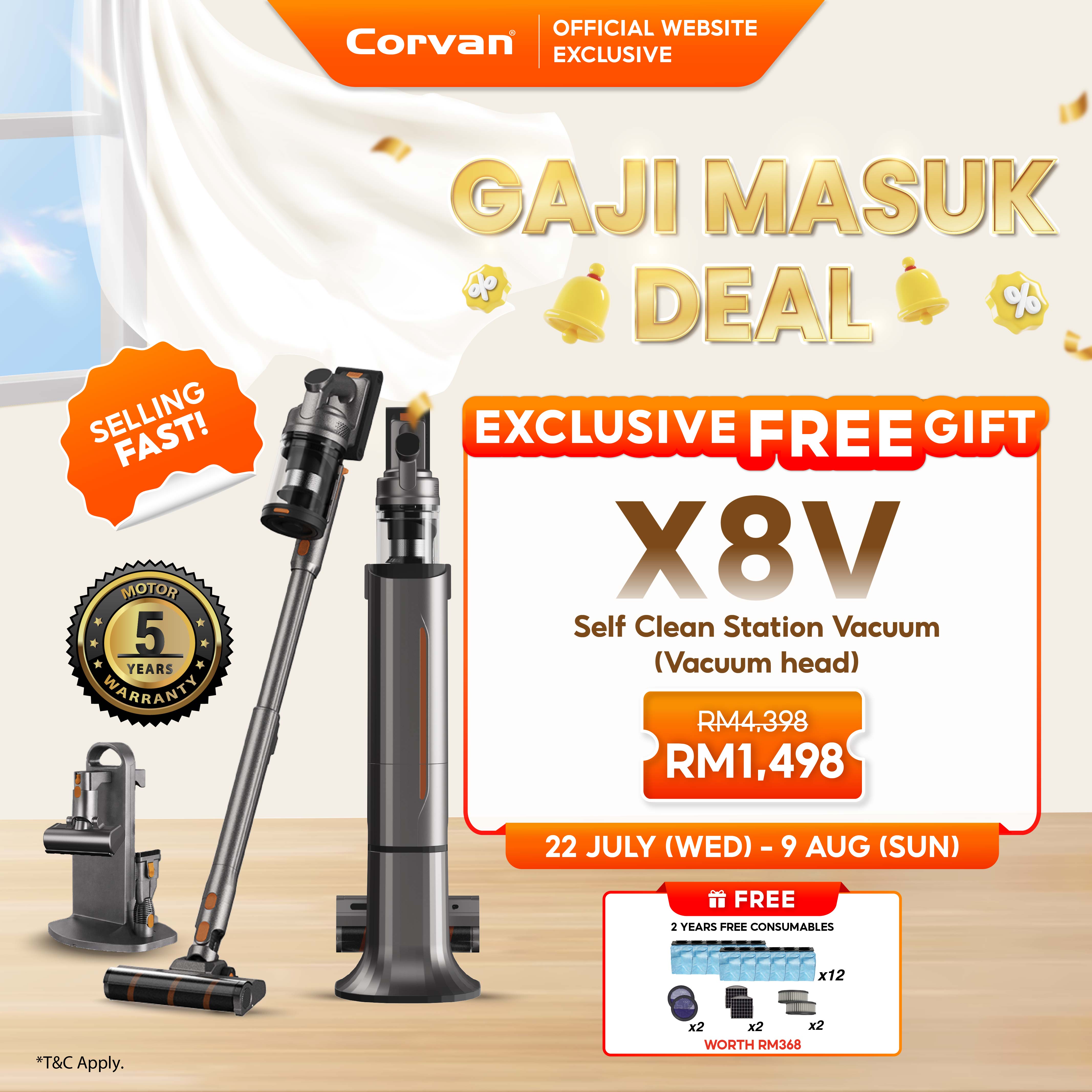 Corvan X8V Self Clean 2-in-1 Vacuum and Sterilize | Auto Clean Station