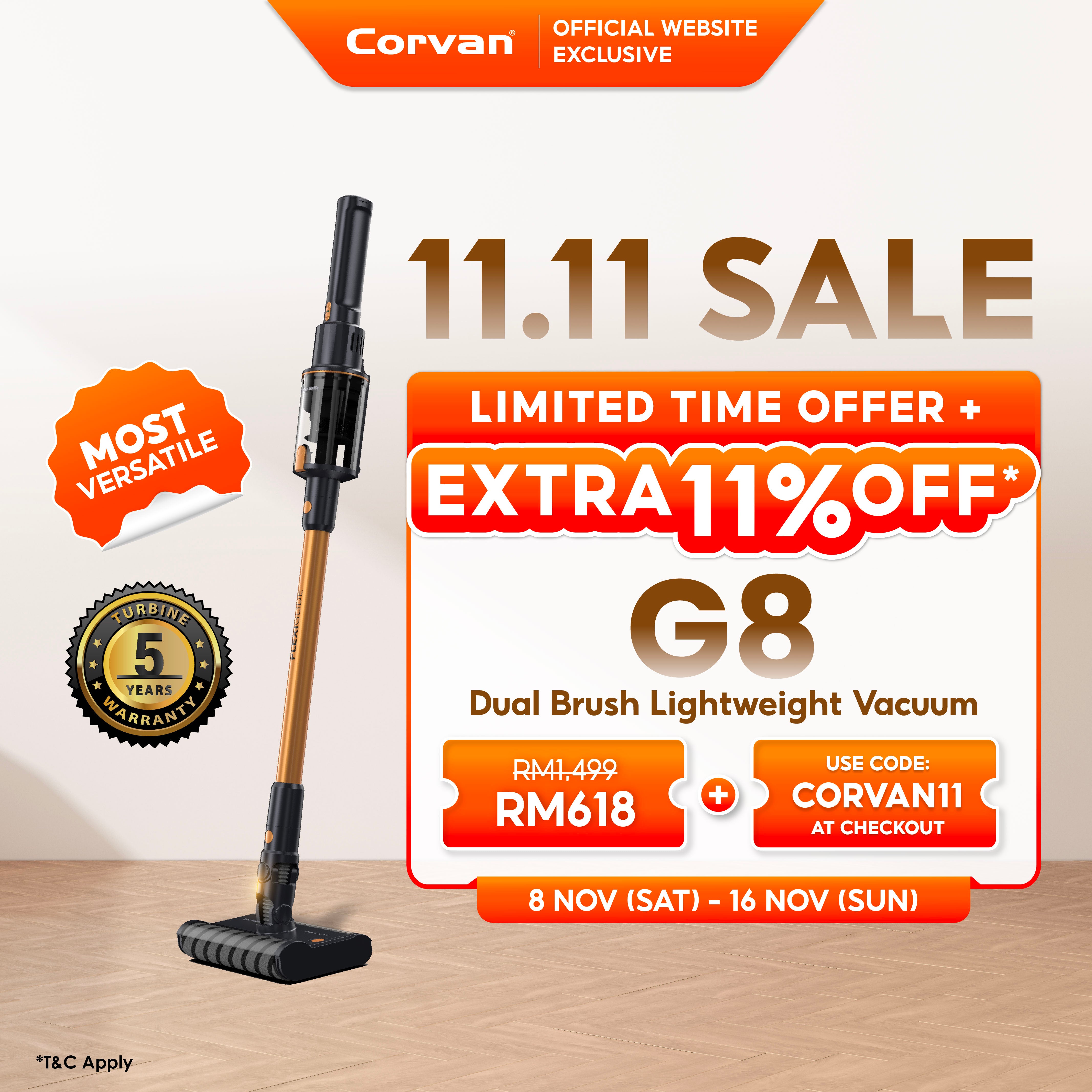 Corvan Cordless Vacuum Dual-Brush Efficiency FlexiGlide G8