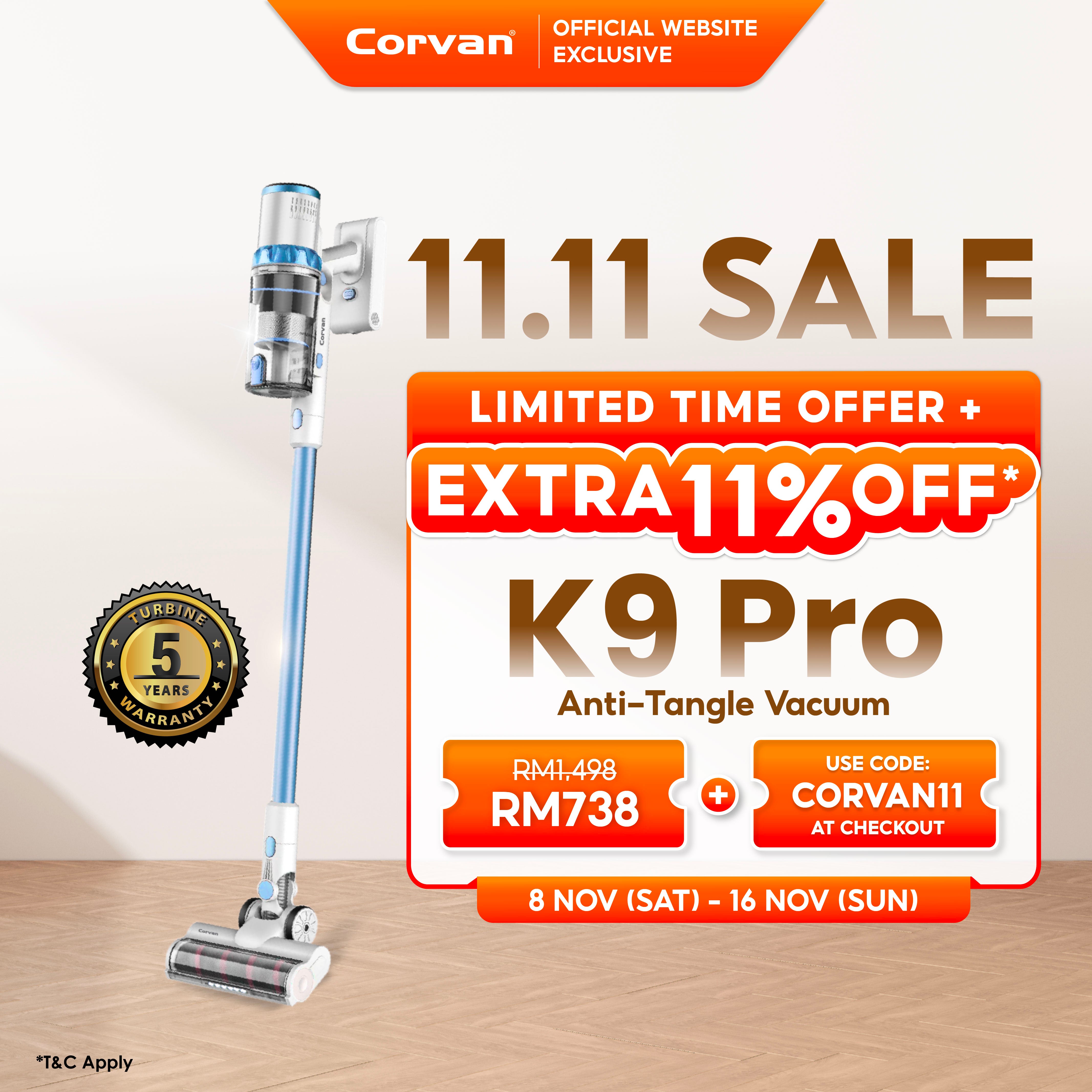 Corvan Anti-tangle Cordless Vacuum Cleaner K9 Pro