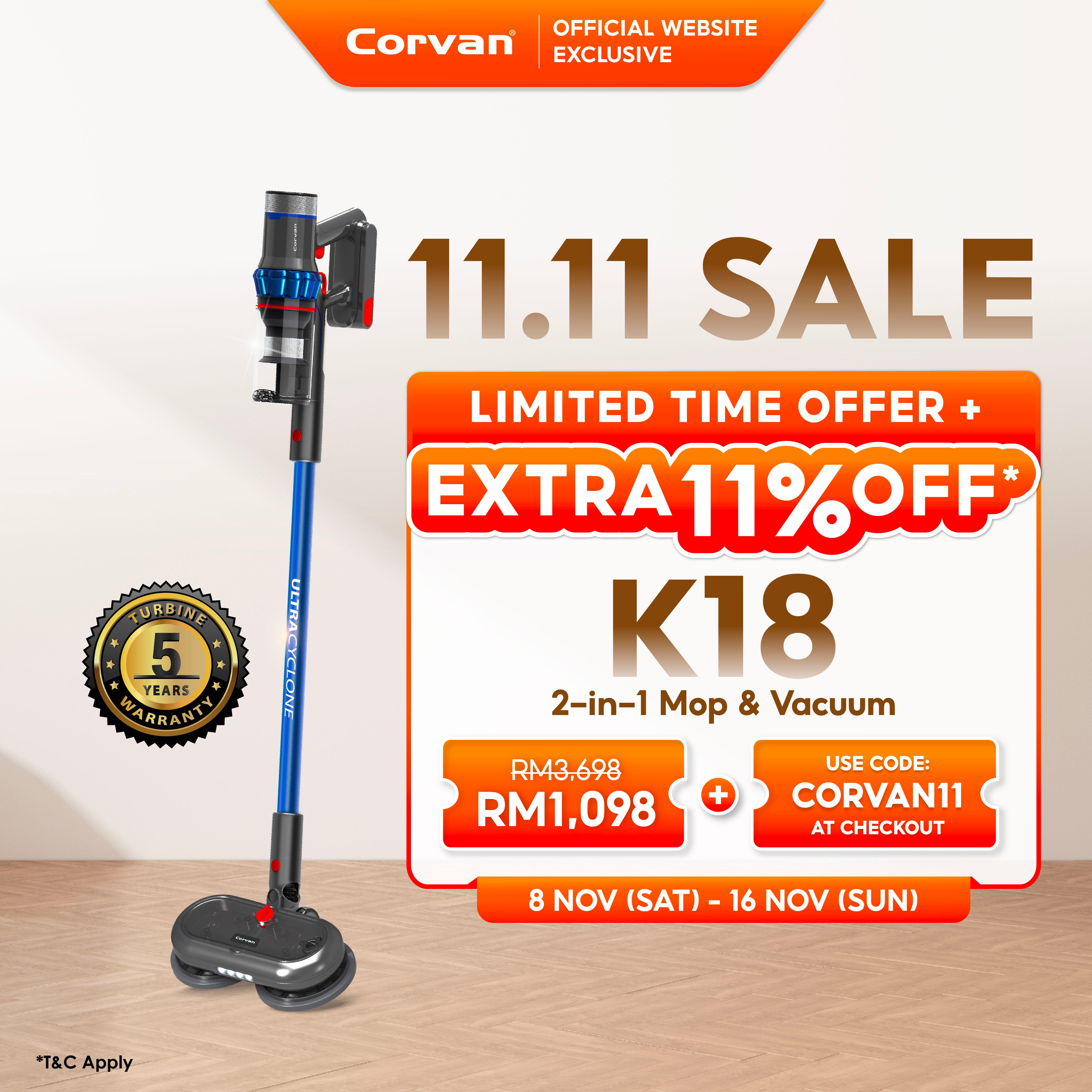 Corvan 2 In 1 Cordless Vacuum Cleaner & Cordless Mop K18