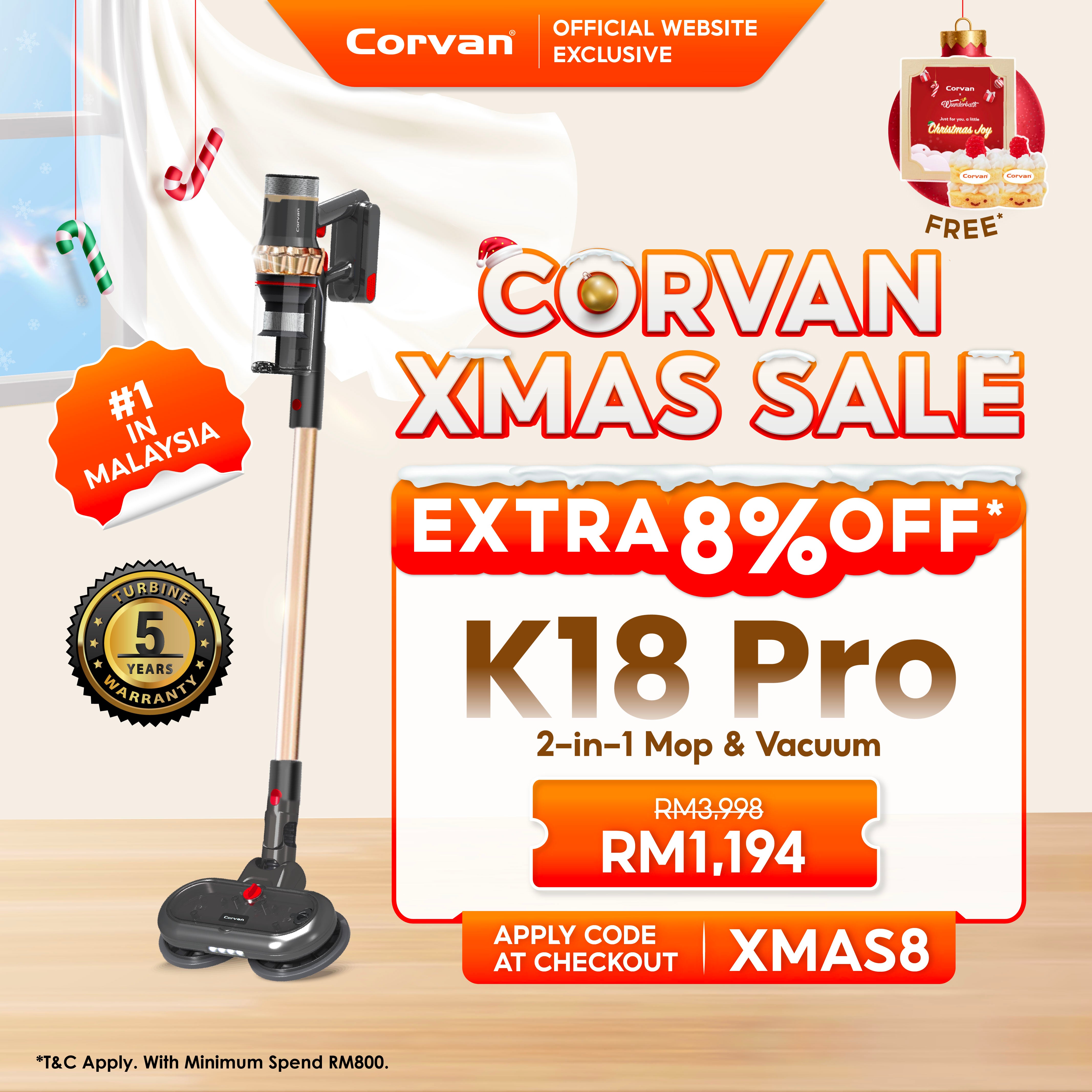 Corvan 2 In 1 Cordless Vacuum Cleaner & Cordless Mop K18 Pro