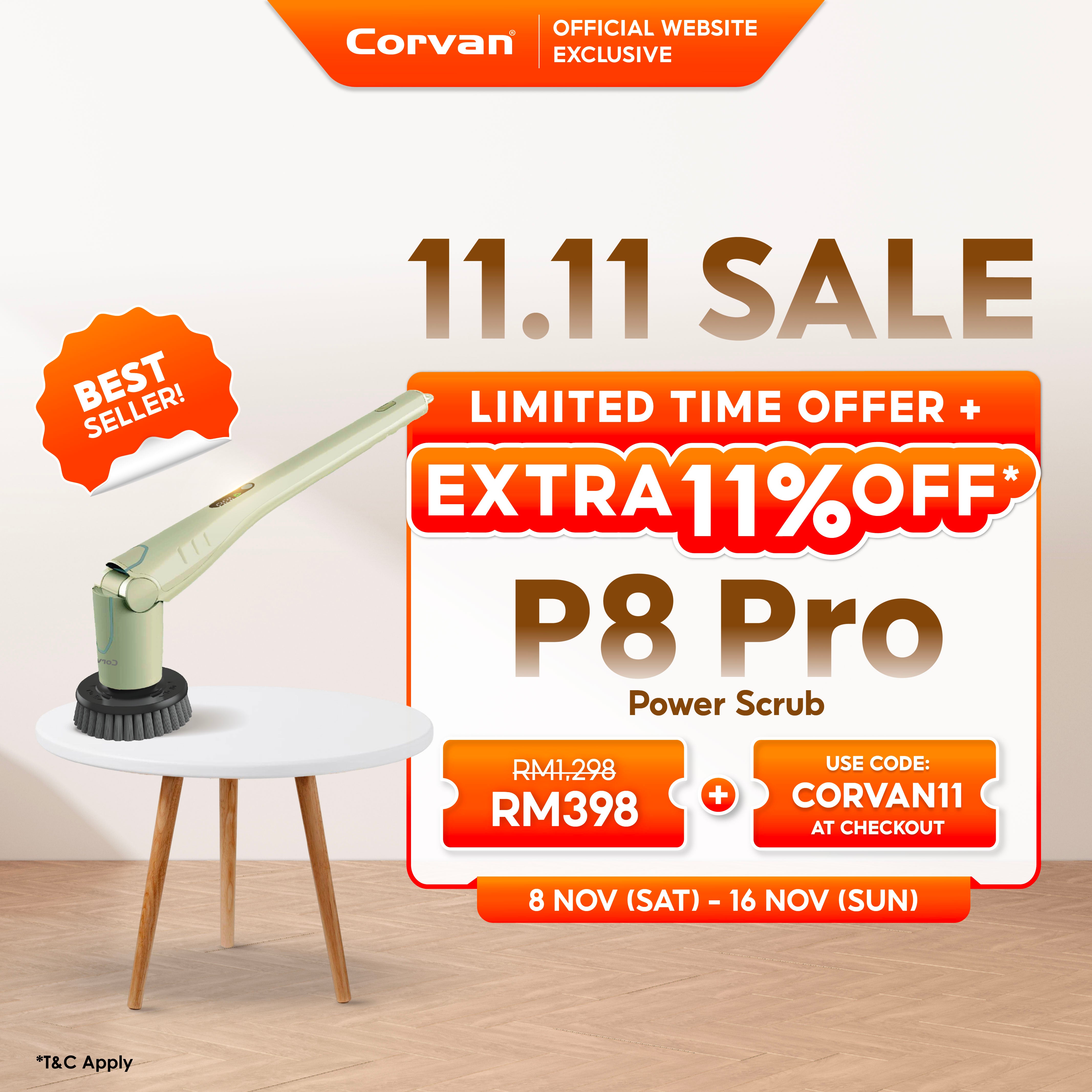 Corvan P8 Pro PowerScrub: Dual-Speed Scrubbing, Multiple Pads & Brushes