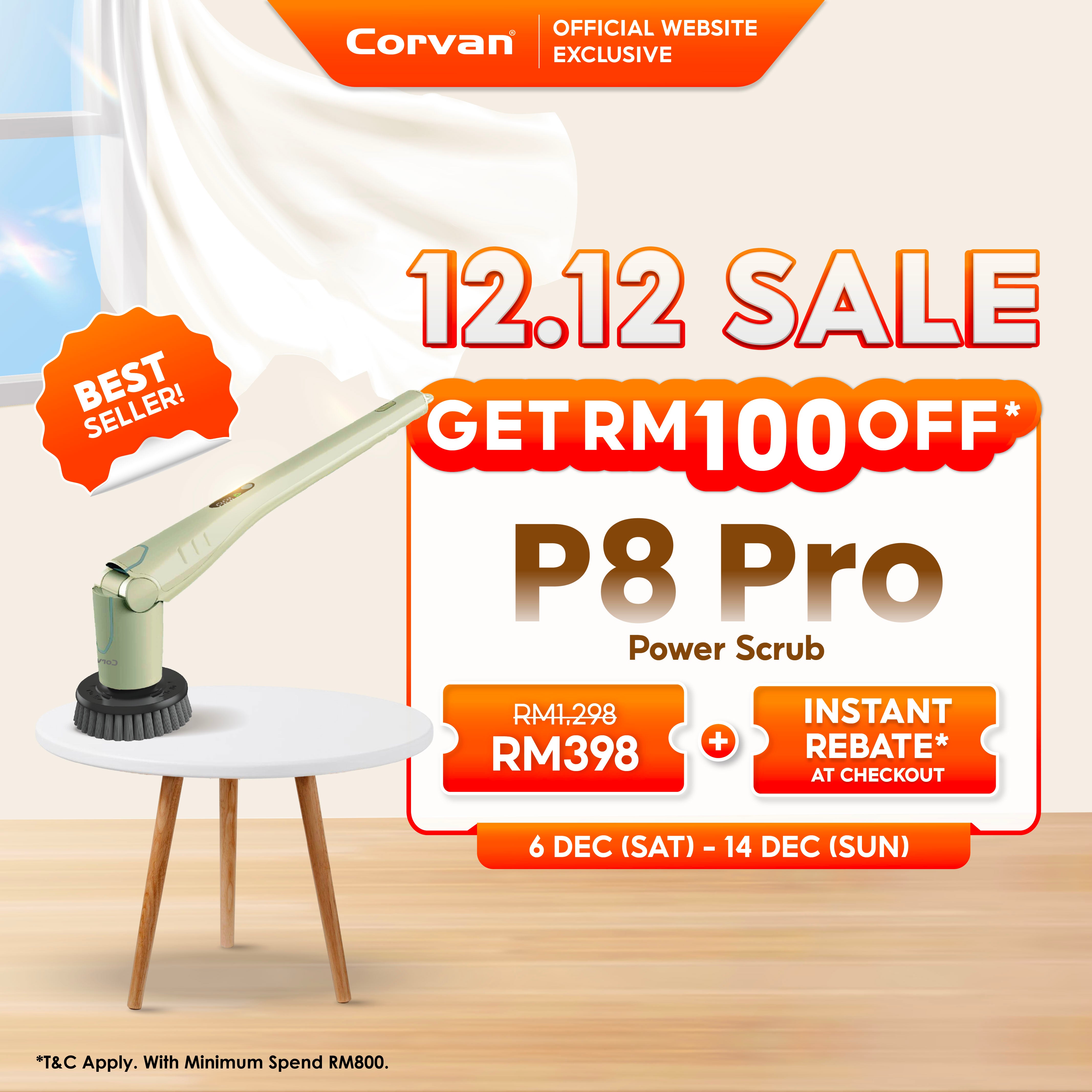 Corvan P8 Pro PowerScrub: Dual-Speed Scrubbing, Multiple Pads & Brushes