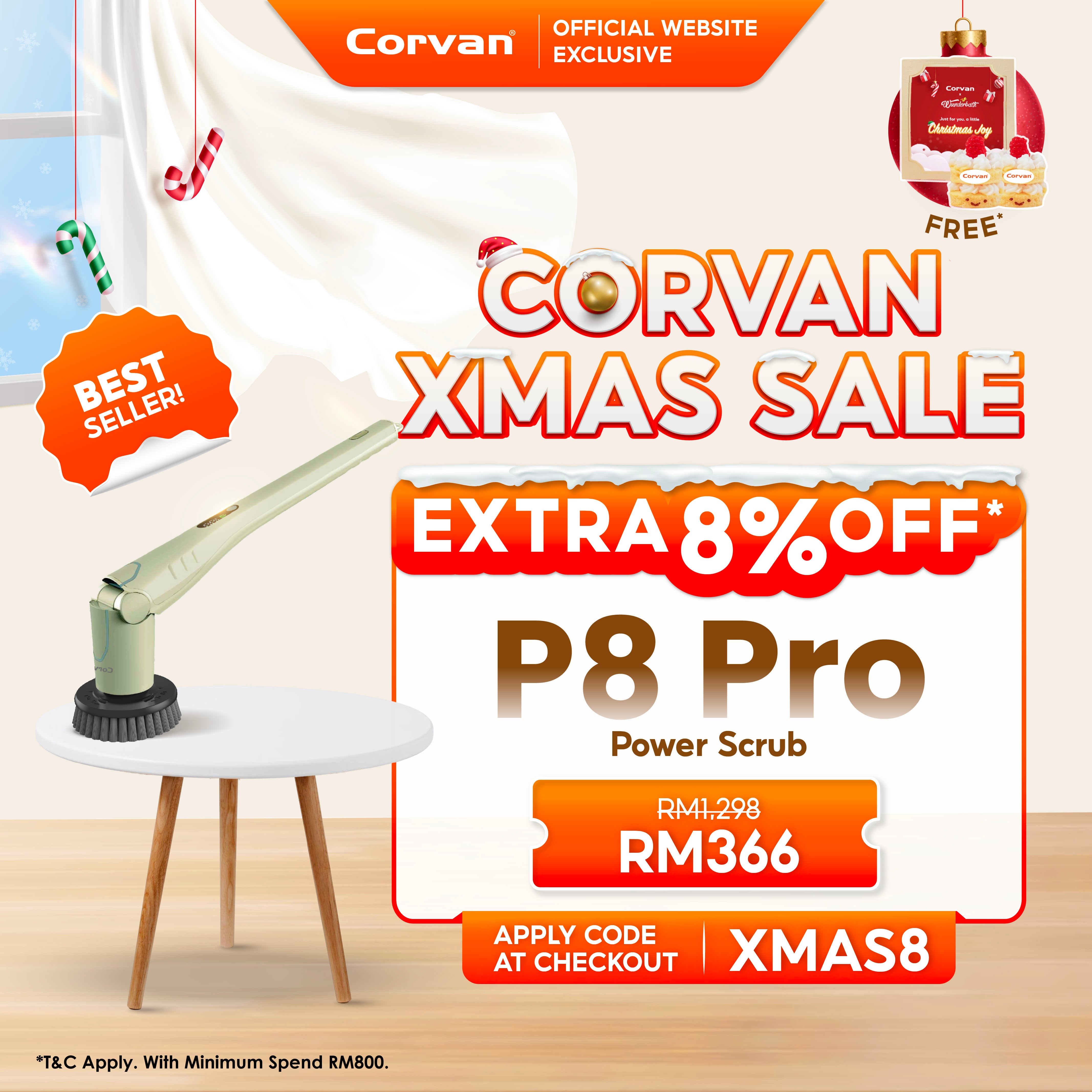Corvan P8 Pro PowerScrub: Dual-Speed Scrubbing, Multiple Pads & Brushes