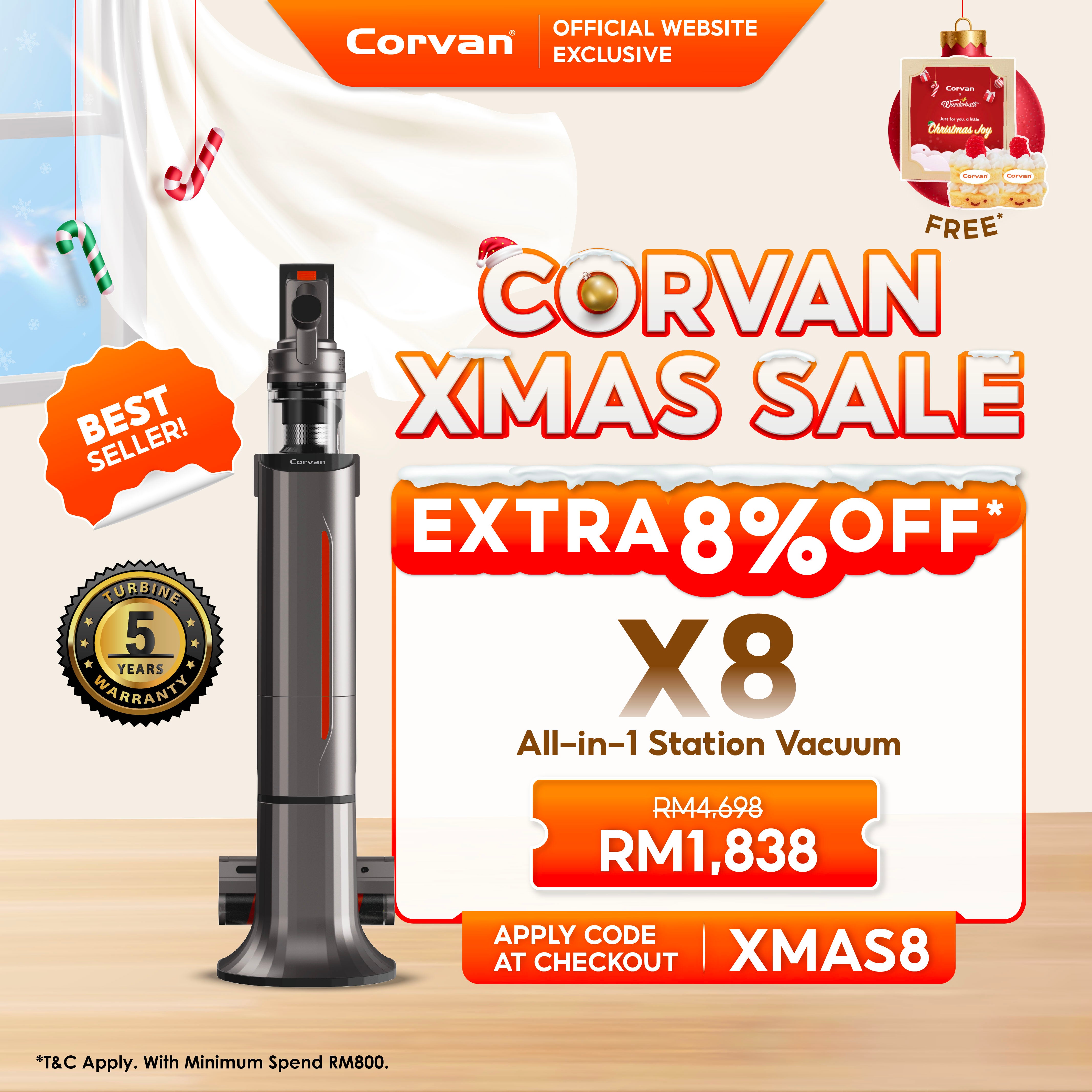 Corvan X8 Self Clean 4-in-1 Mop, Vacuum, Steam and Sterilize | All-In-One Auto Clean Station