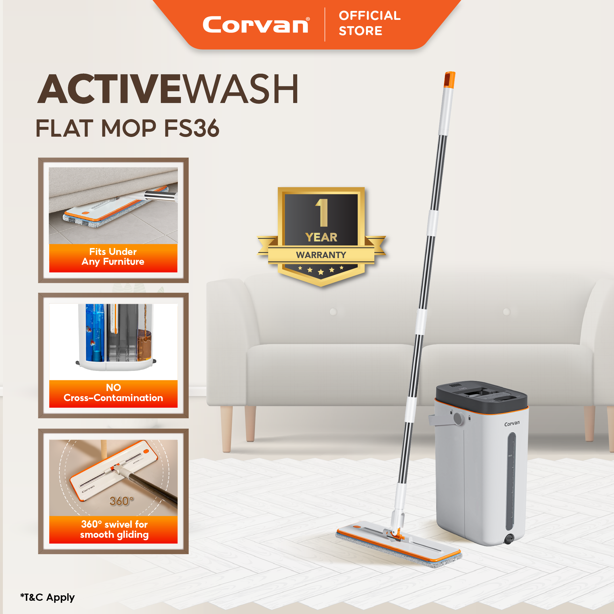 Corvan ACTIVEWASH Flat Mop FS36