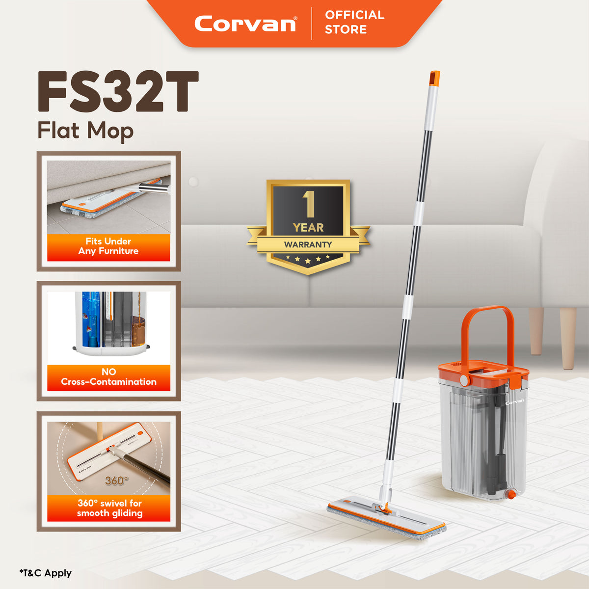 Corvan ACTIVEWASH Flat Mop FS32T