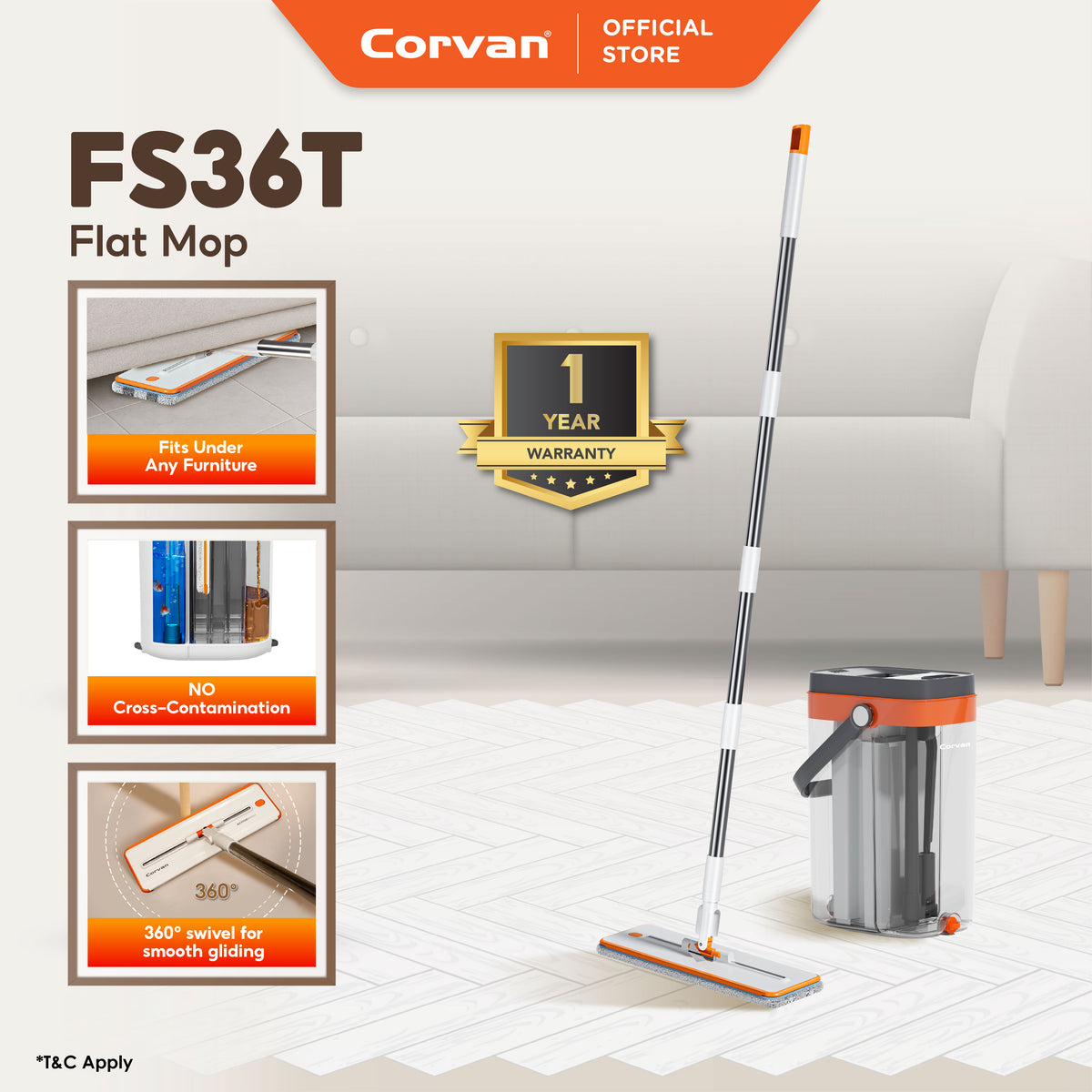 Corvan ACTIVEWASH Flat Mop FS36T