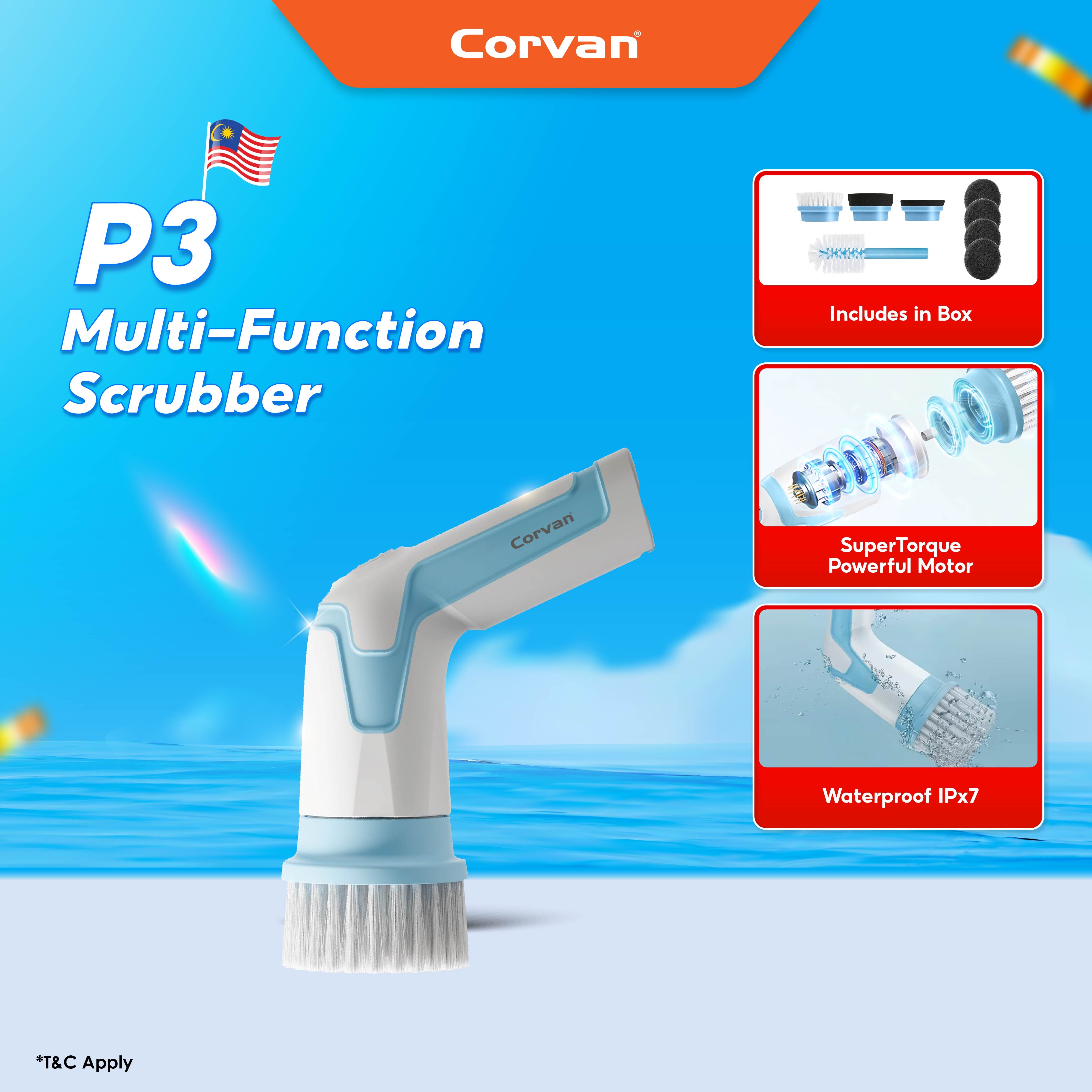 NEW Corvan Cordless Power Scrubber Bathroom Scrubber P3.