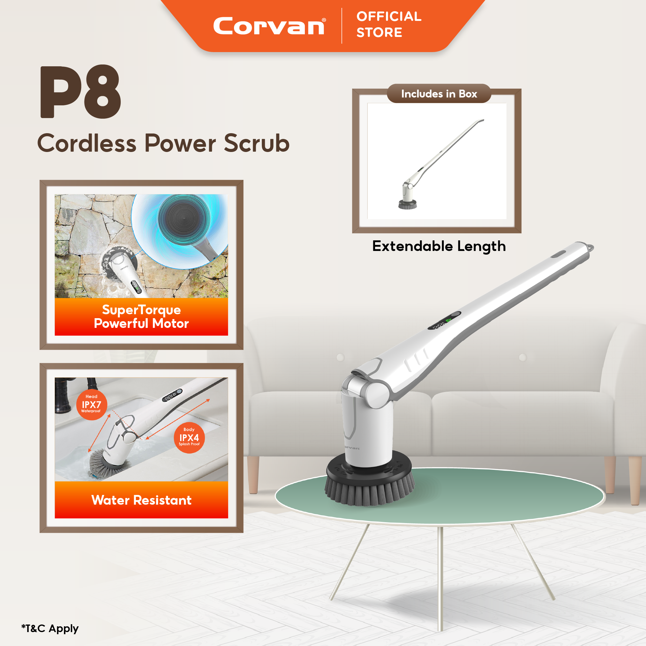 Corvan Power Scrub P8 - Scrub, Polish and Wax with dual speed SuperTorque technology