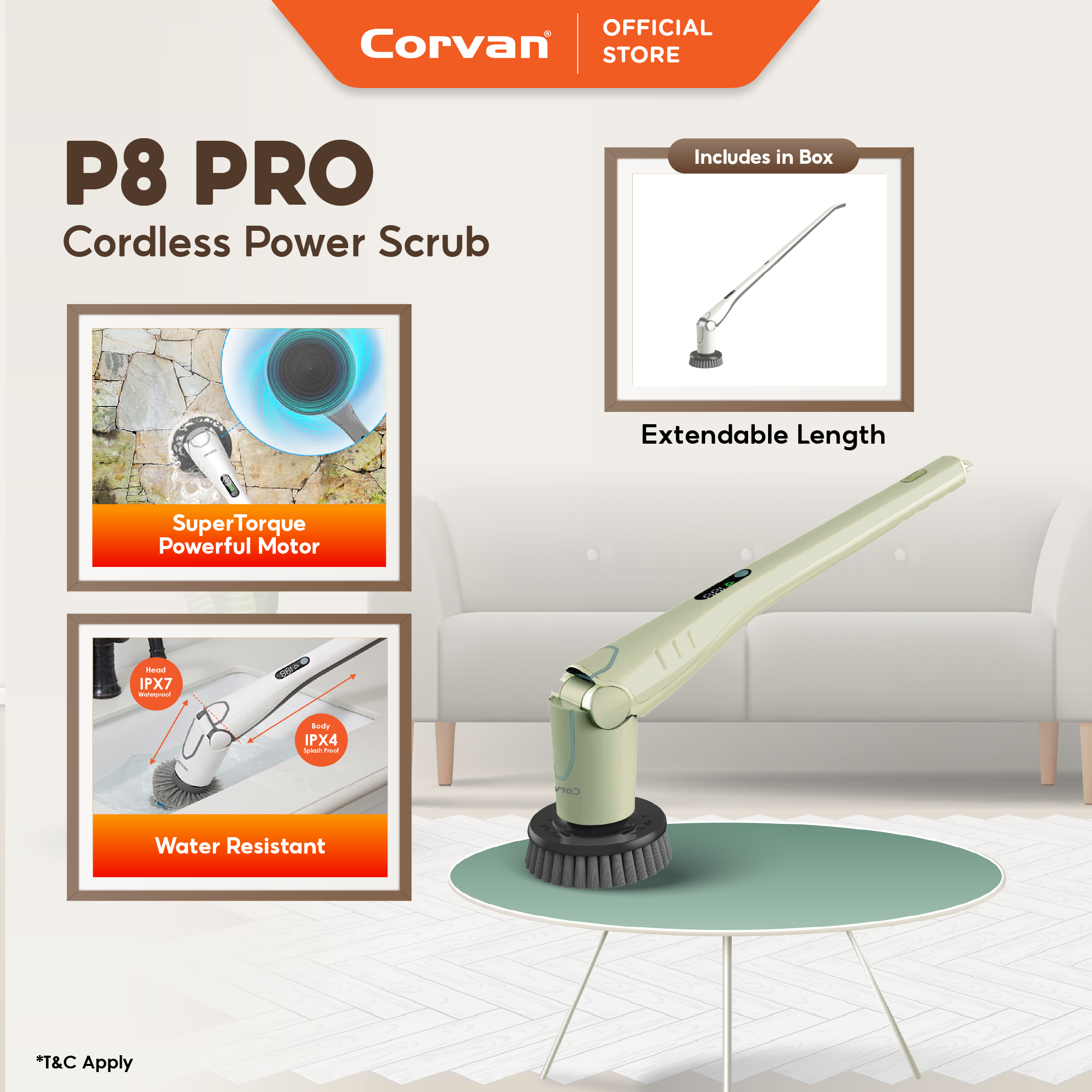 Corvan P8 Pro PowerScrub: Dual-Speed Scrubbing, Multiple Pads & Brushes