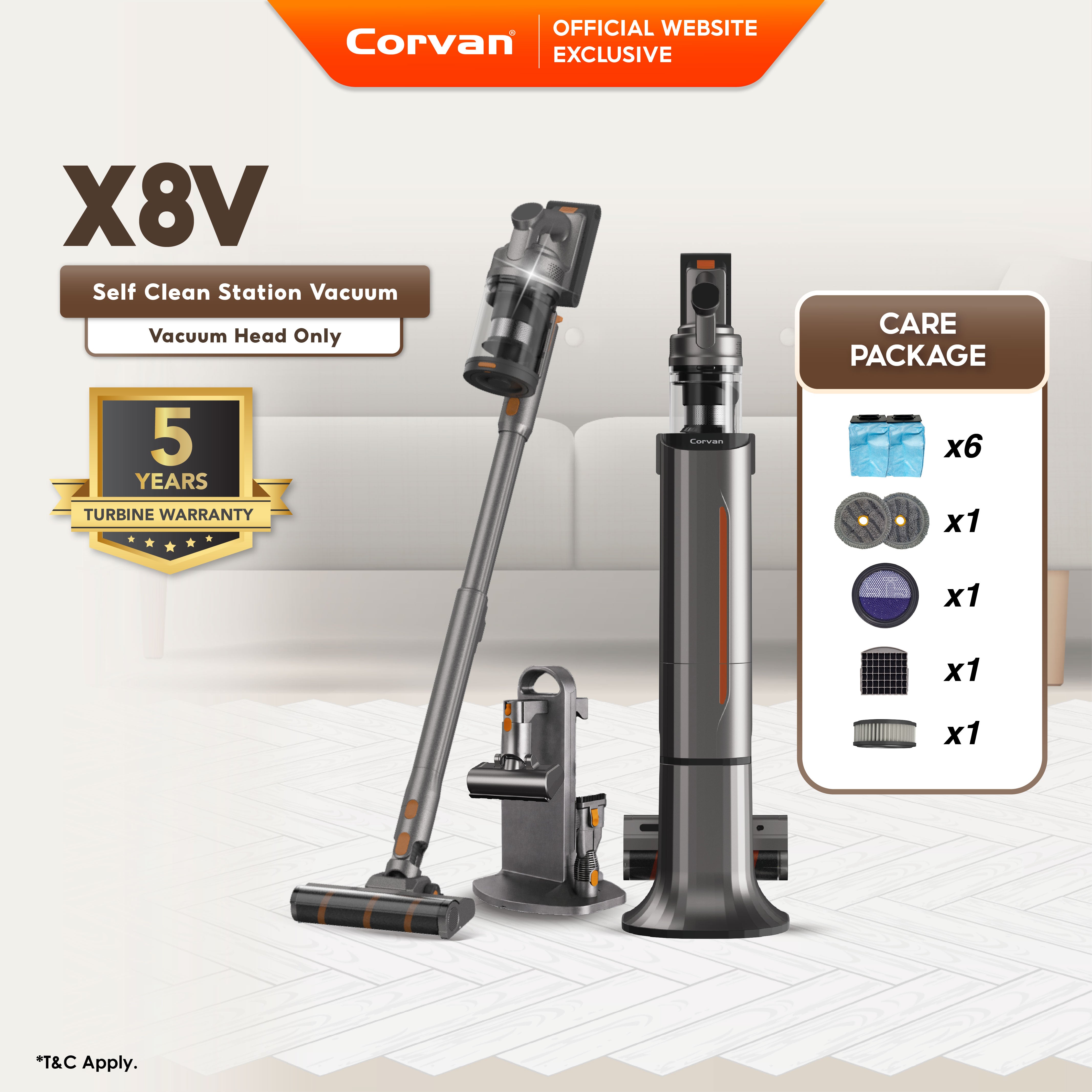 Corvan X8V Self Clean 2-in-1 Vacuum and Sterilize | Auto Clean Station