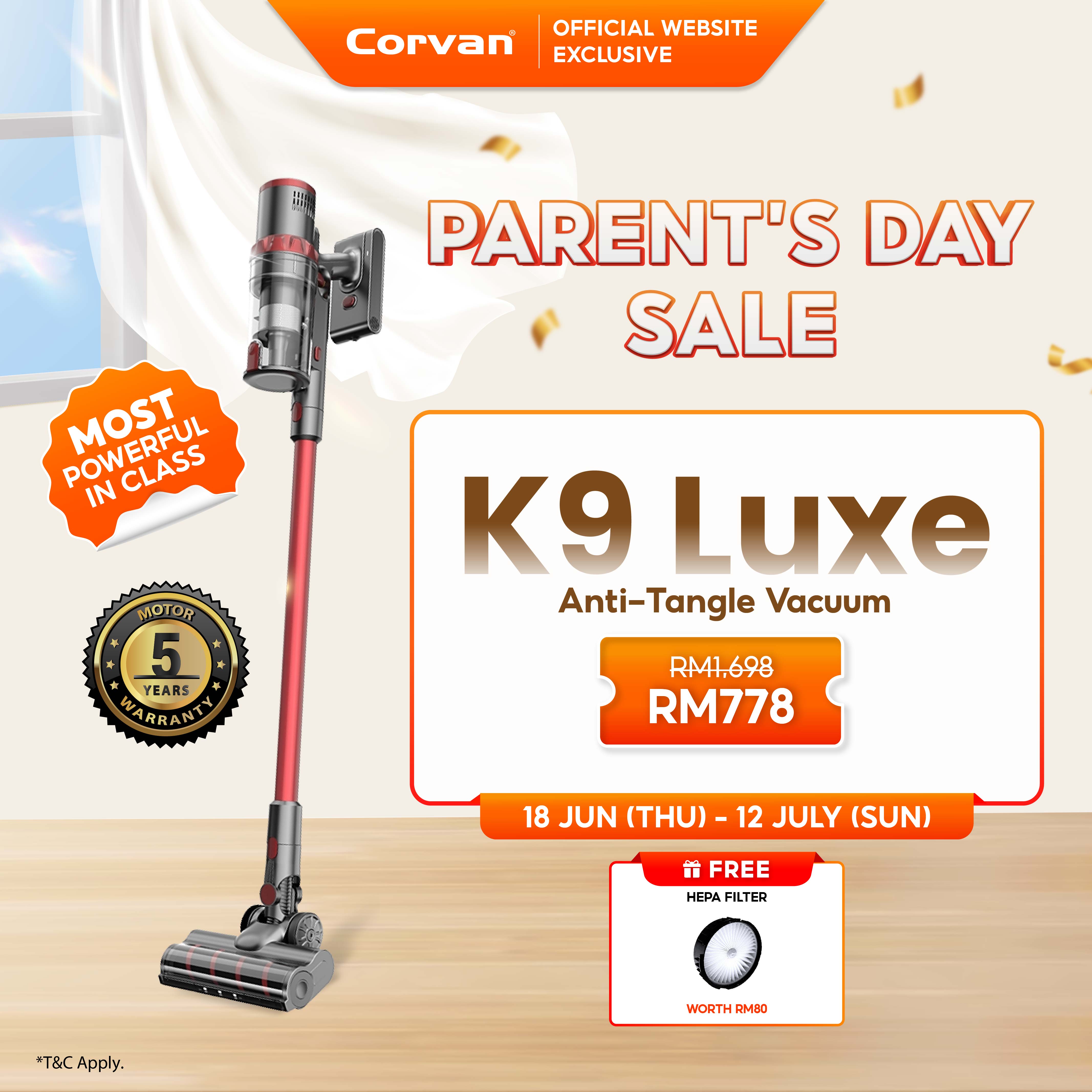 Corvan Anti-tangle Cordless Vacuum Cleaner K9 Luxe