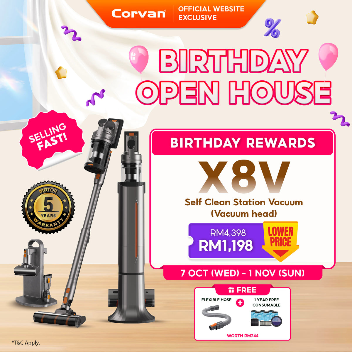 Corvan X8V Self Clean 2-in-1 Vacuum and Sterilize | Auto Clean Station