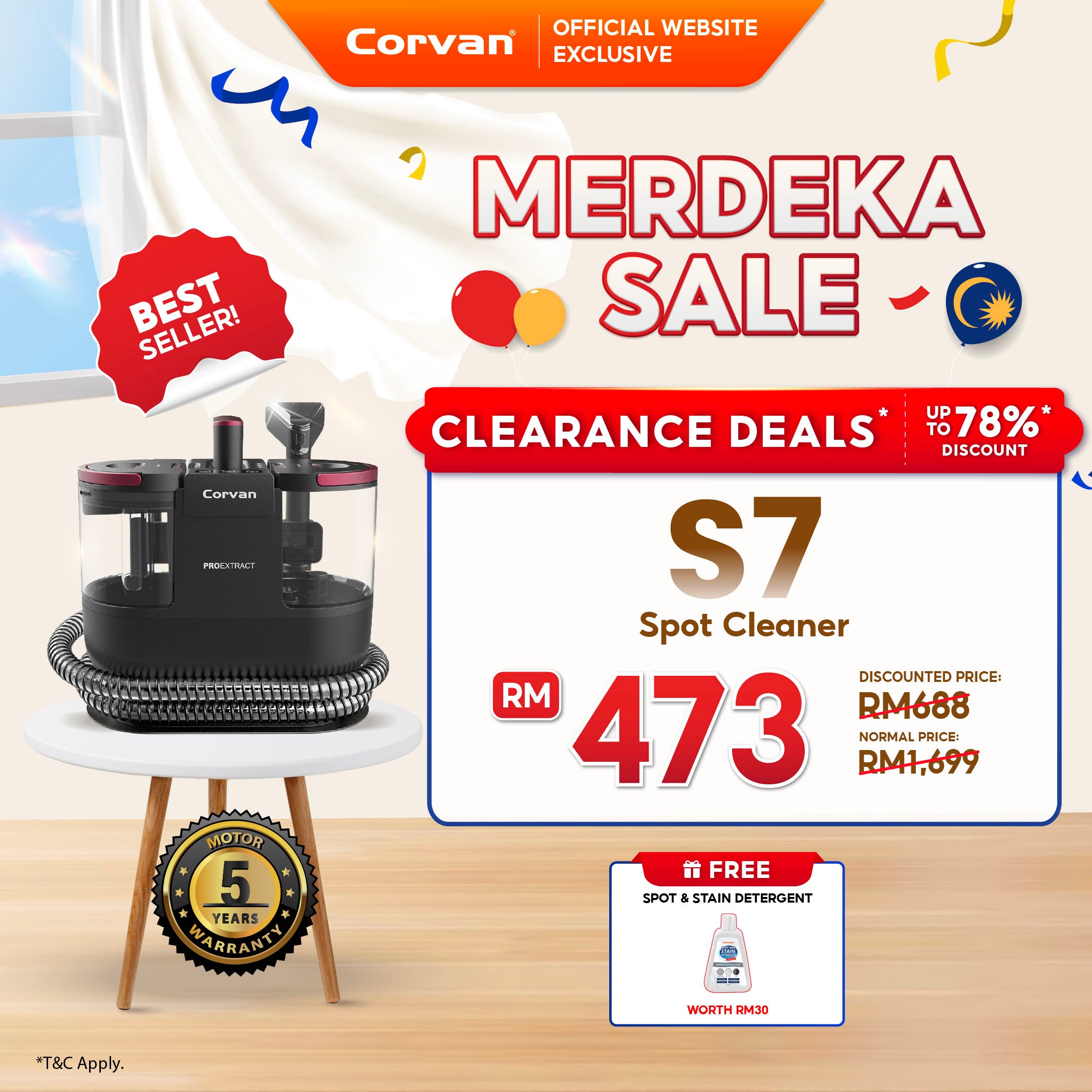 Corvan Spot Cleaner S7 - Carpet & Upholstery Cleaning with ProExtract System