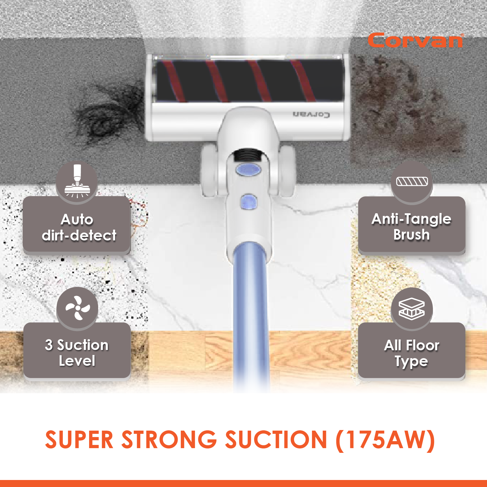 Corvan Anti-tangle Cordless Vacuum Cleaner K9 Pro