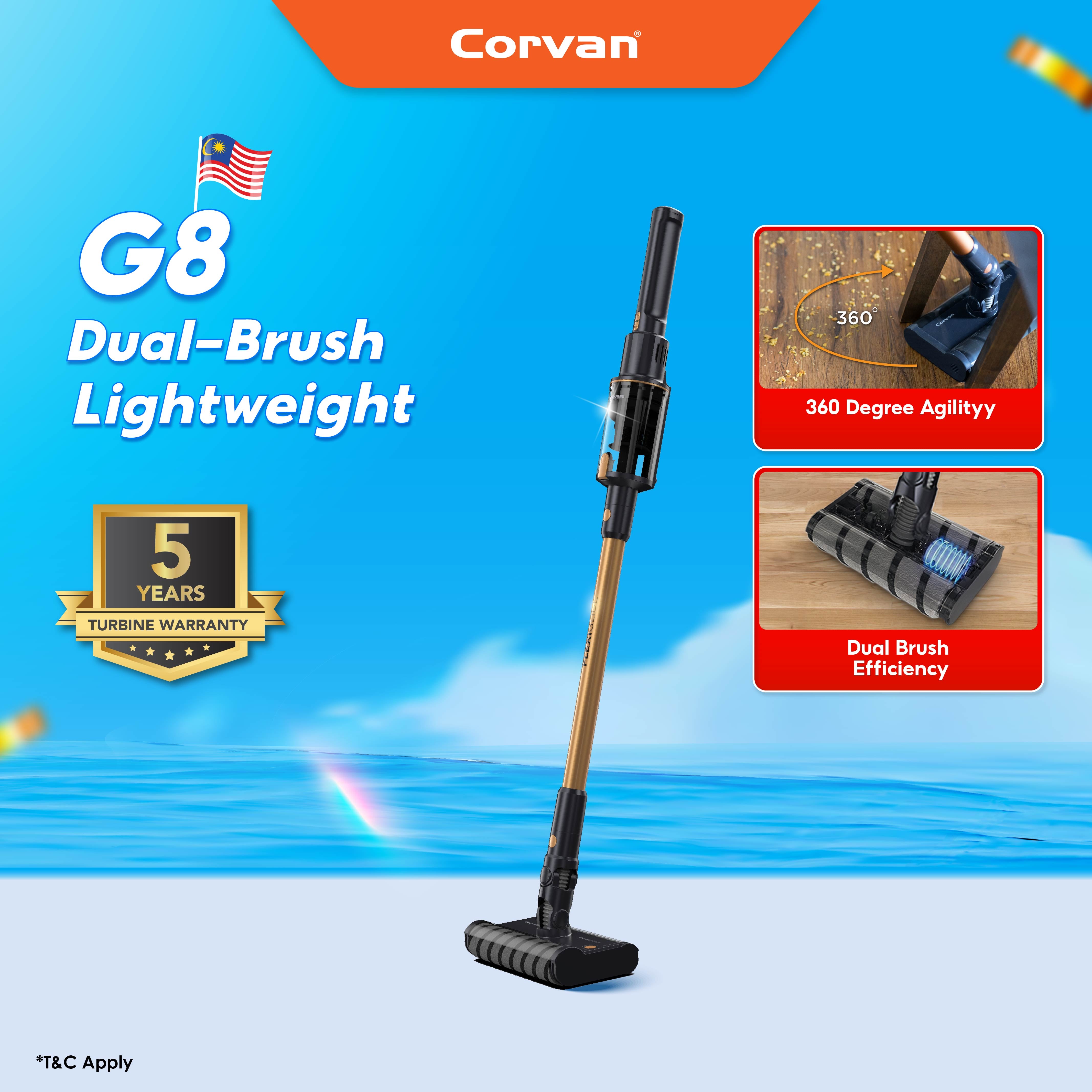 Corvan Cordless Vacuum Dual-Brush Efficiency FlexiGlide G8