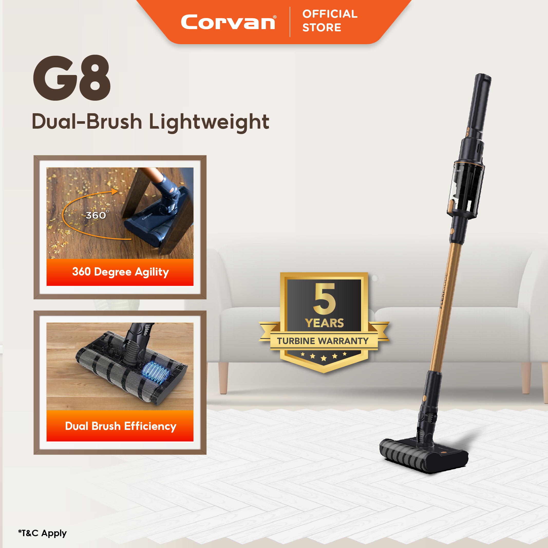 Corvan Cordless Vacuum Dual-Brush Efficiency FlexiGlide G8