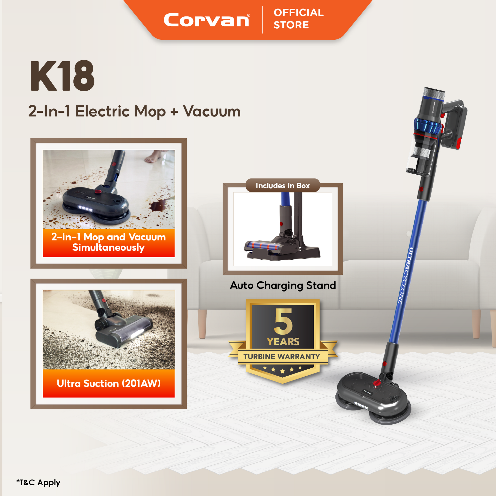 Corvan In Cordless Vacuum Cleaner Cordless Mop K18
