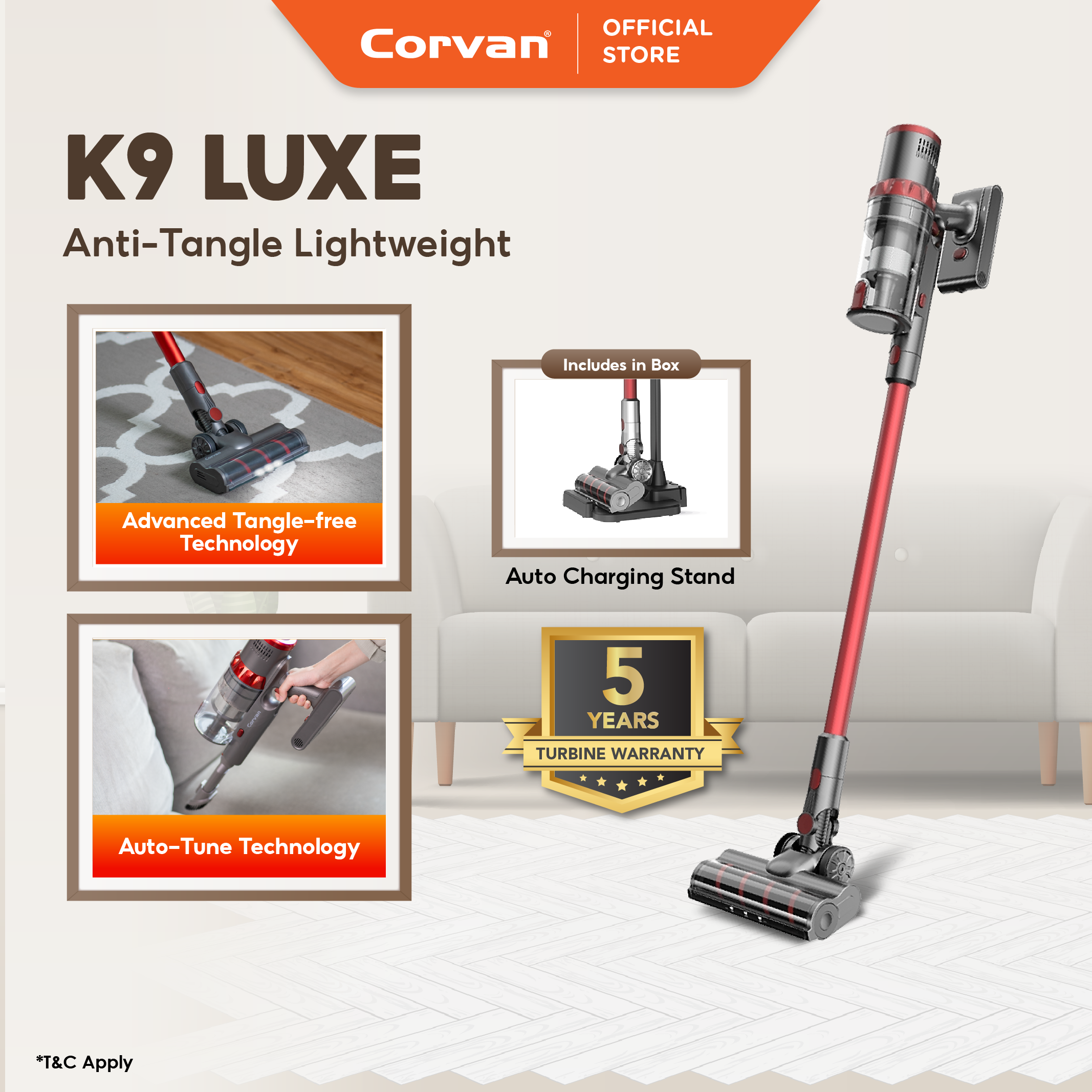 Corvan Anti-tangle Cordless Vacuum Cleaner K9 Luxe