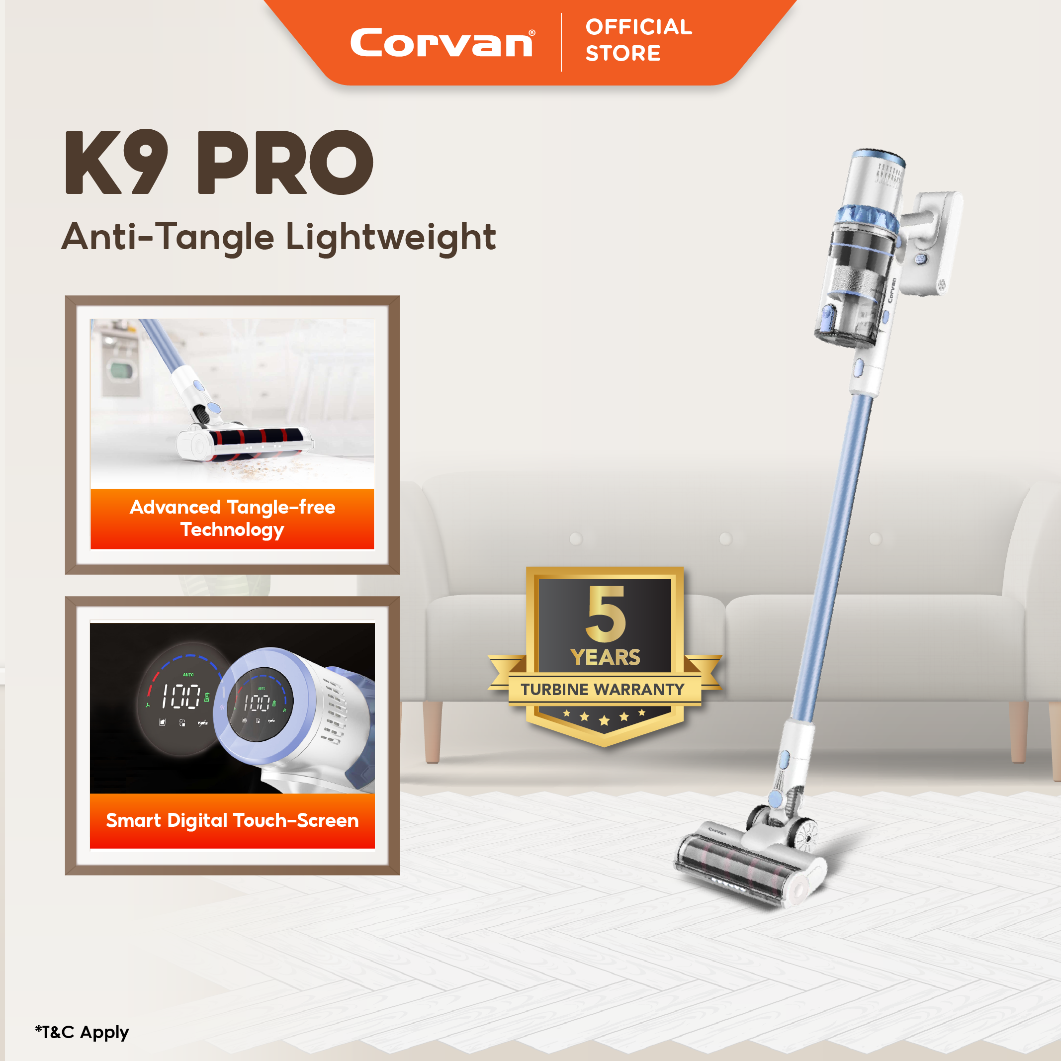 Corvan Anti-tangle Cordless Vacuum Cleaner K9 Pro