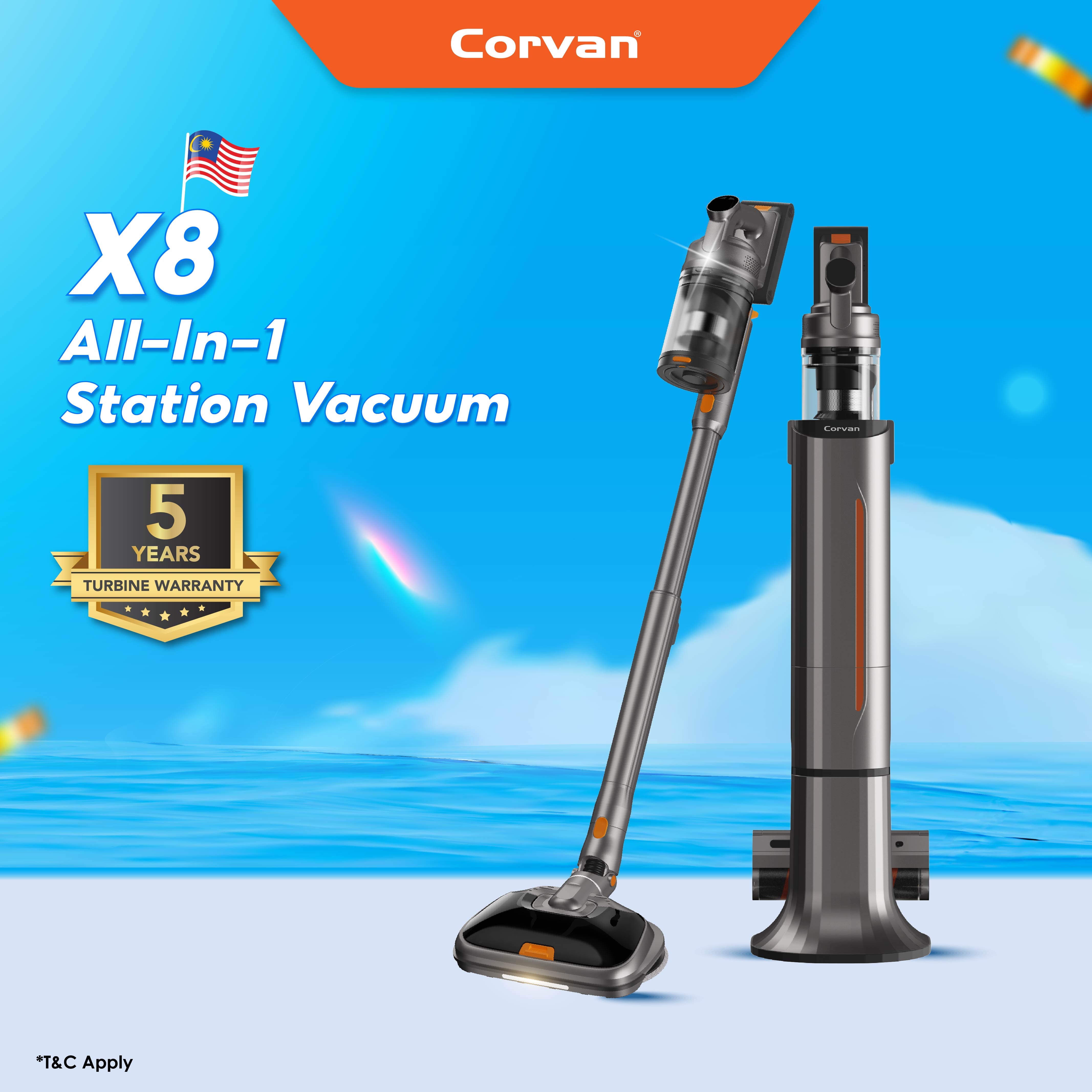 Corvan X8 Self Clean 4-in-1 Mop, Vacuum, Steam and Sterilize | All-In-One Auto Clean Station