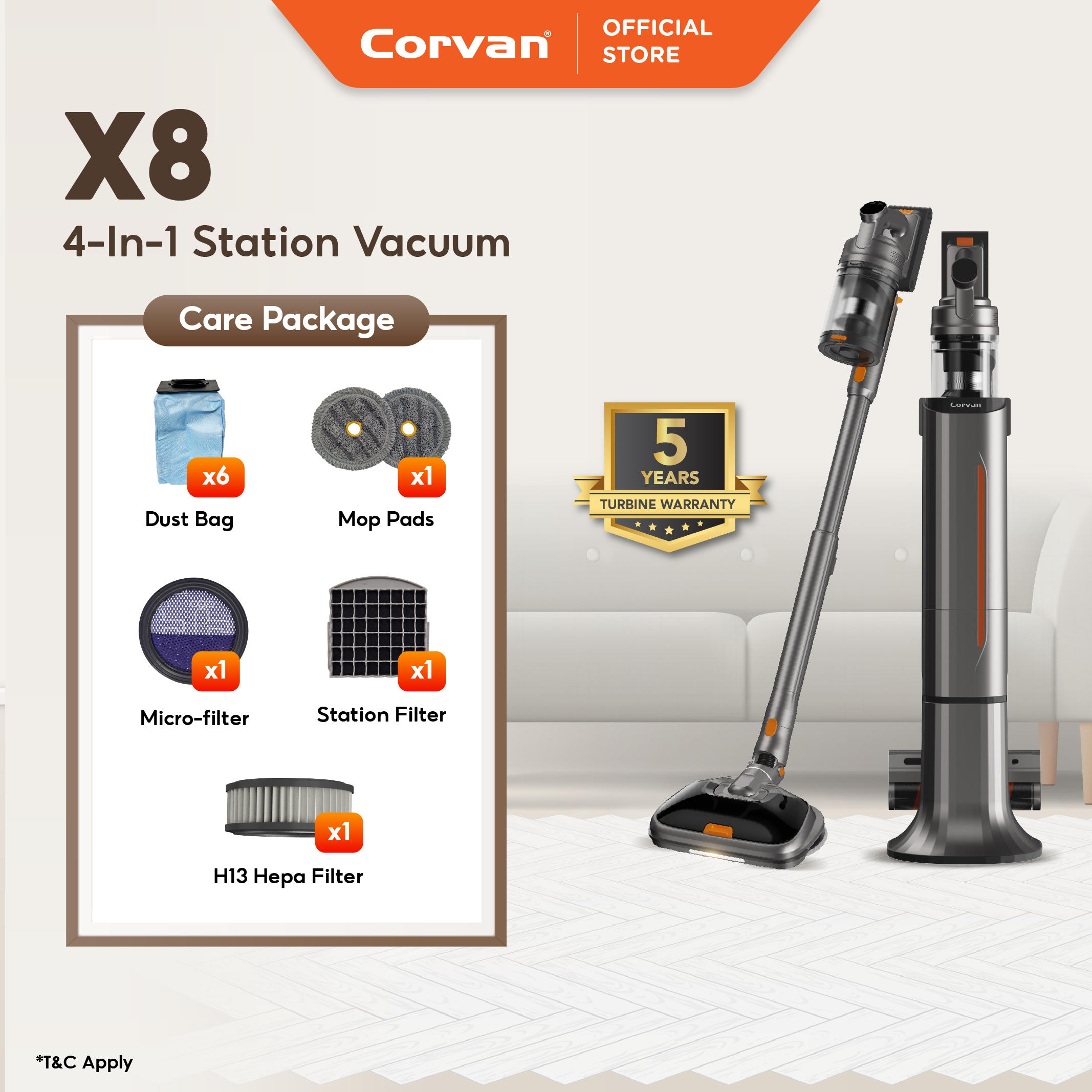 Corvan X8 Self Clean 4-in-1 Mop, Vacuum, Steam and Sterilize | All-In-One Auto Clean Station