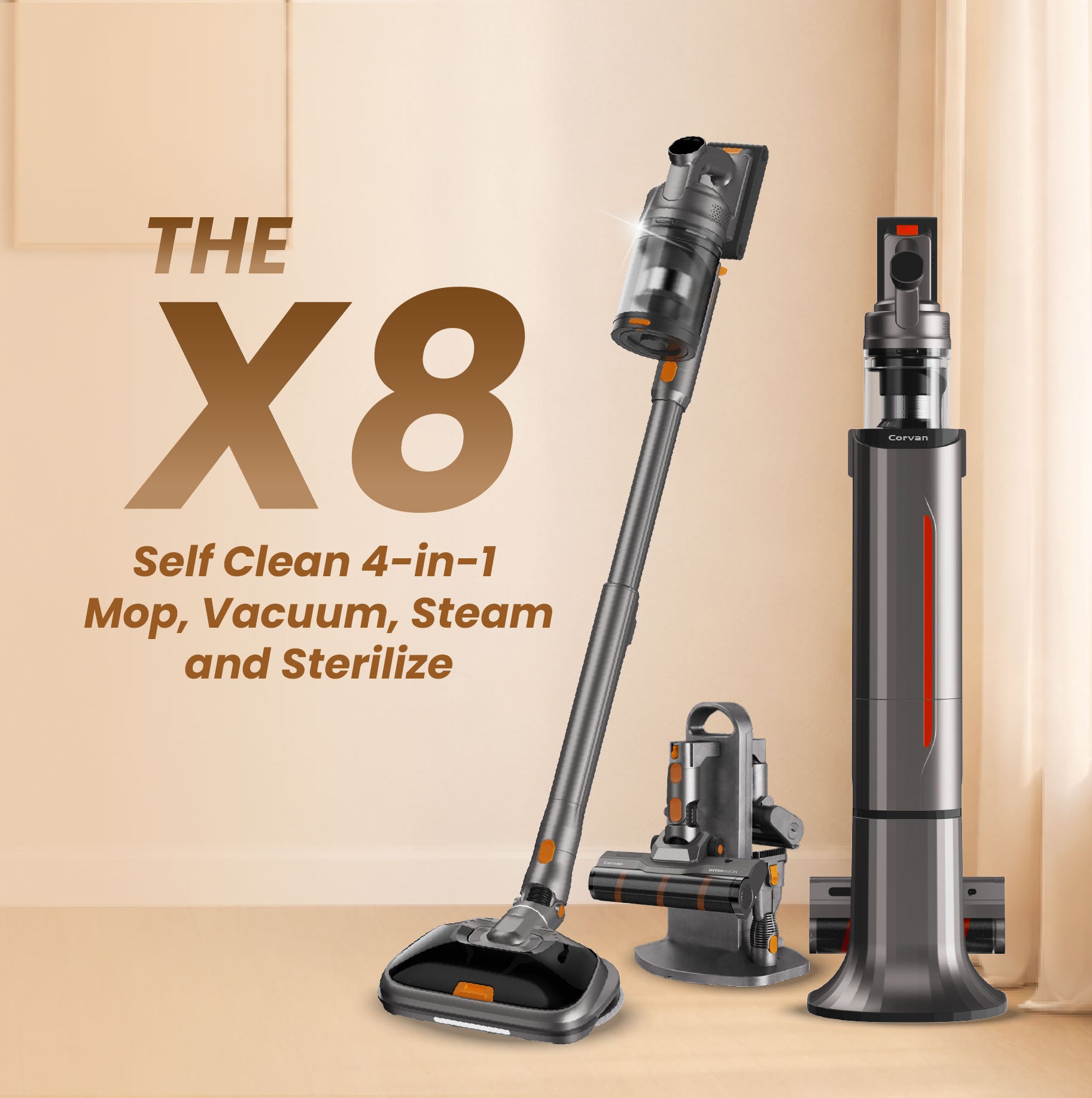 [Stella Chen X Corvan] Corvan X8 Self Clean 4-in-1 Mop, Vacuum, Steam and Sterilize | All-In-One Auto Clean Station (Copy)