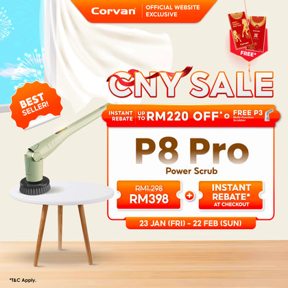 Corvan P8 Pro PowerScrub: Dual-Speed Scrubbing, Multiple Pads & Brushes