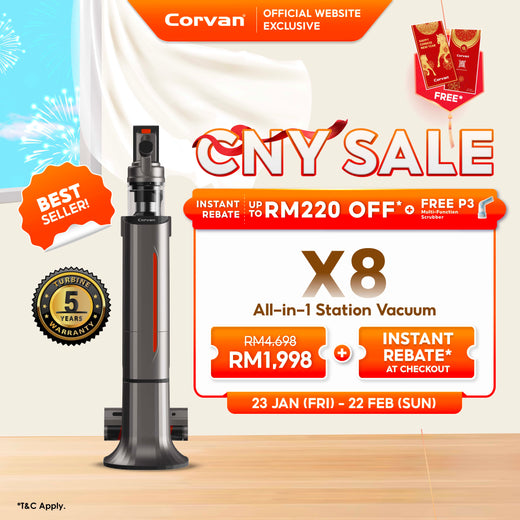 Corvan X8 Self Clean 4-in-1 Mop, Vacuum, Steam and Sterilize | All-In-One Auto Clean Station