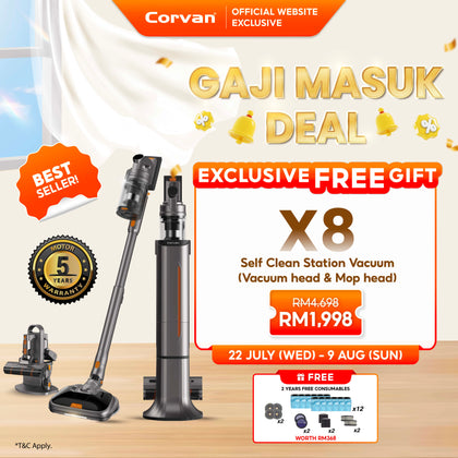 Corvan X8 Self Clean 4-in-1 Mop, Vacuum, Steam and Sterilize | All-In-One Auto Clean Station