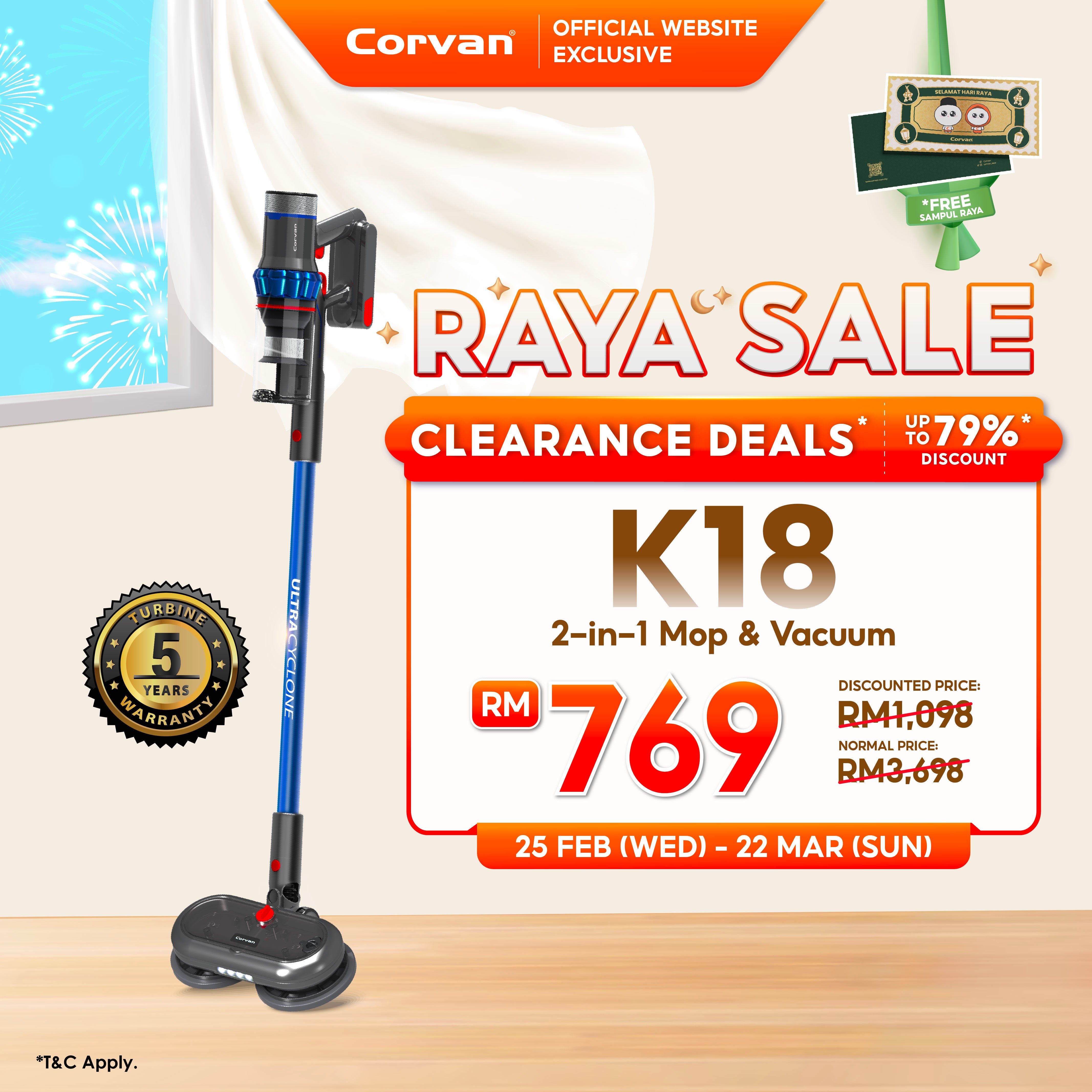 Corvan 2 In 1 Cordless Vacuum Cleaner & Cordless Mop K18