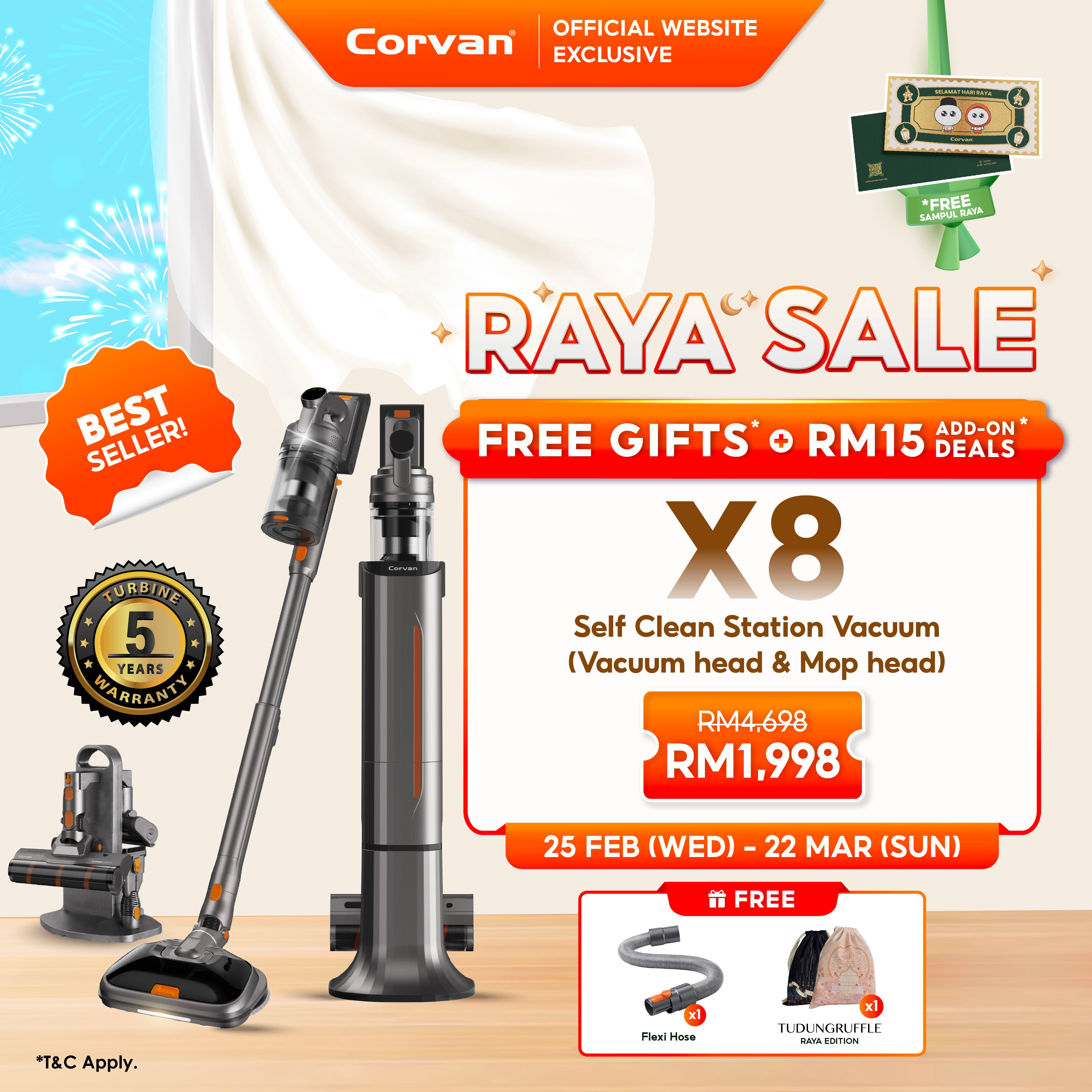 Corvan X8 Self Clean 4-in-1 Mop, Vacuum, Steam and Sterilize | All-In-One Auto Clean Station