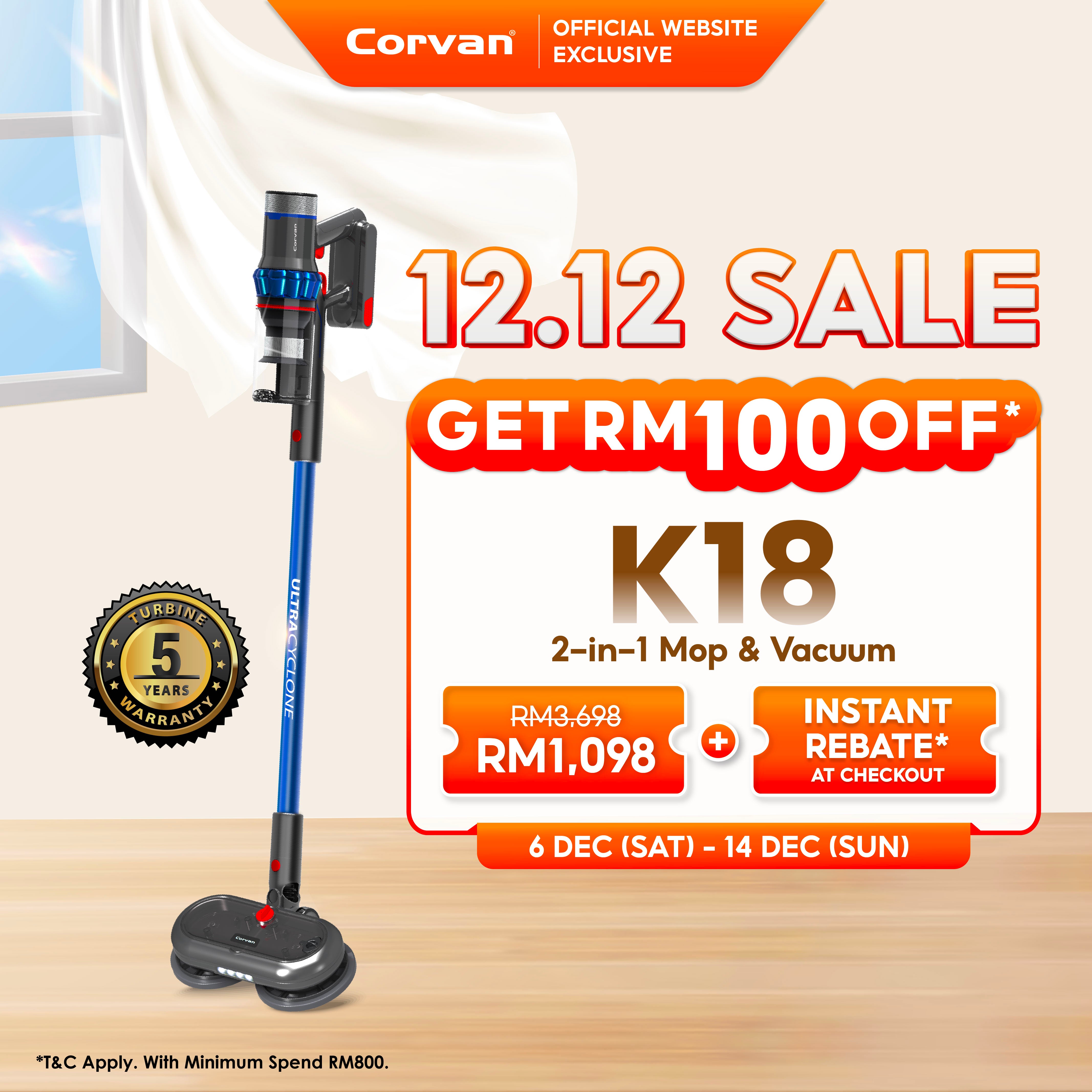 Corvan 2 In 1 Cordless Vacuum Cleaner & Cordless Mop K18