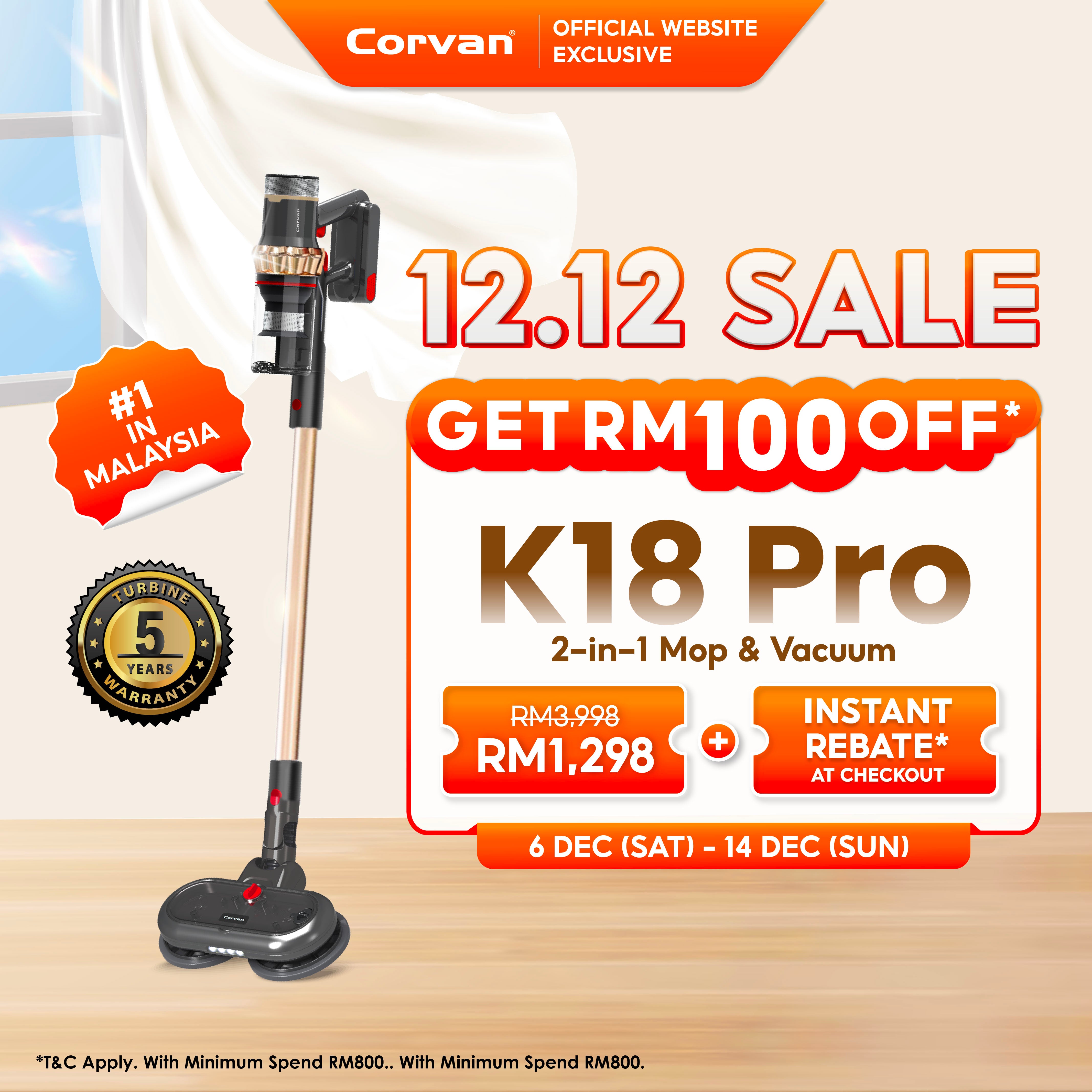 Corvan 2 In 1 Cordless Vacuum Cleaner & Cordless Mop K18 Pro