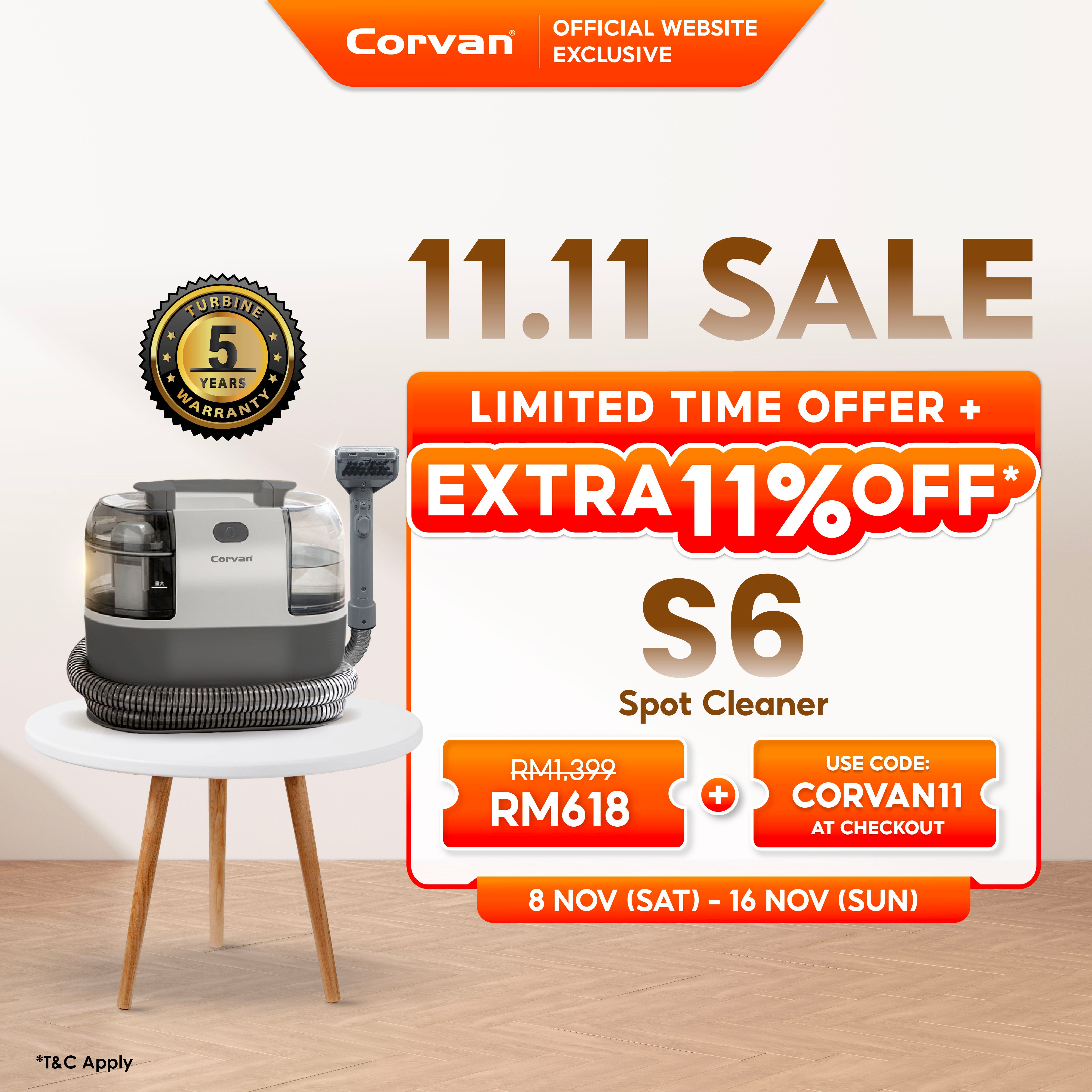 Corvan Spot Cleaner S6 - Carpet & Upholstery Cleaning with TurboDry System