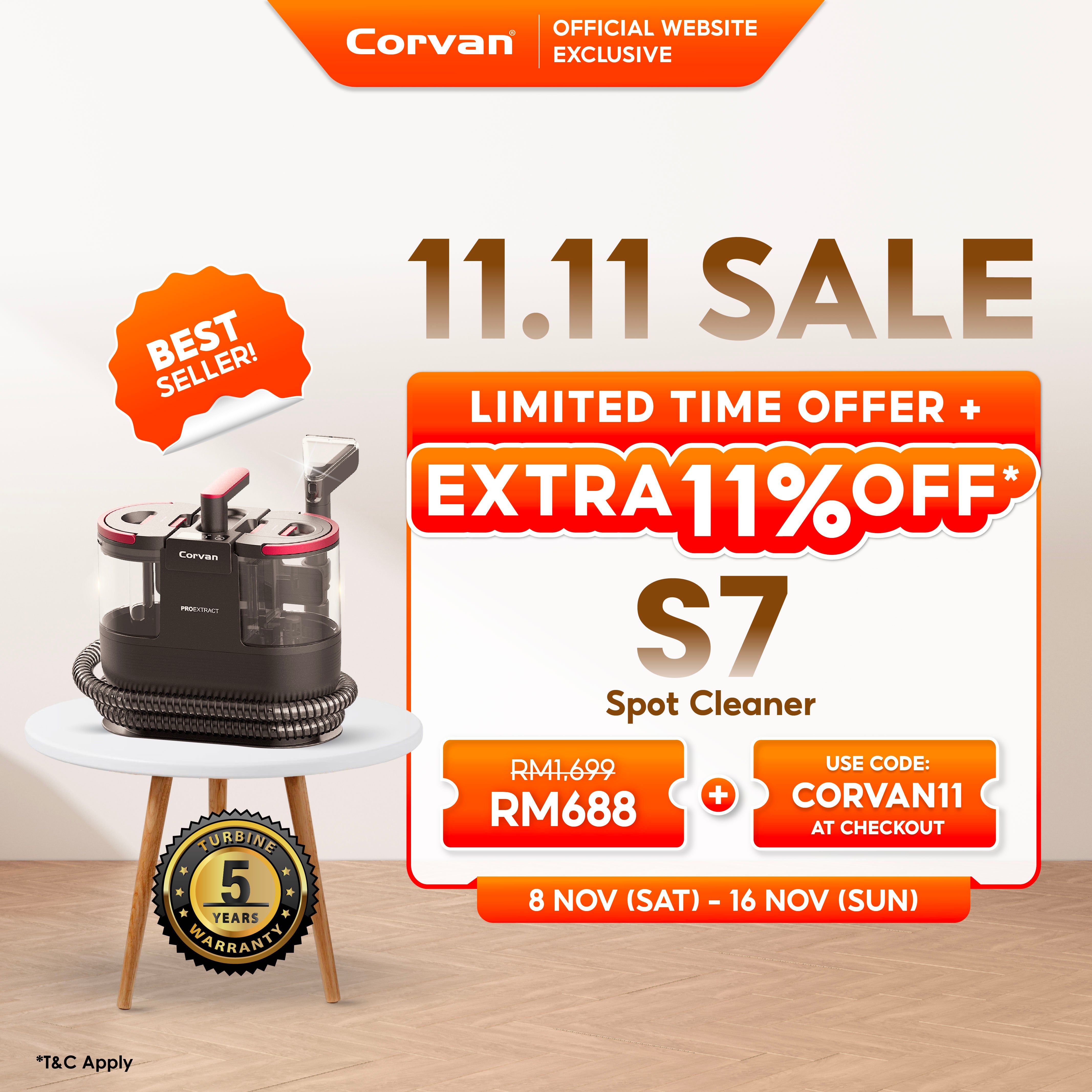 Corvan Spot Cleaner S7 - Carpet & Upholstery Cleaning with ProExtract System