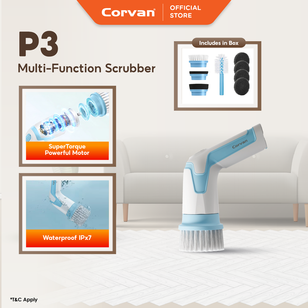 Corvan P3 Cordless Power Scrubber Bathroom Scrubber
