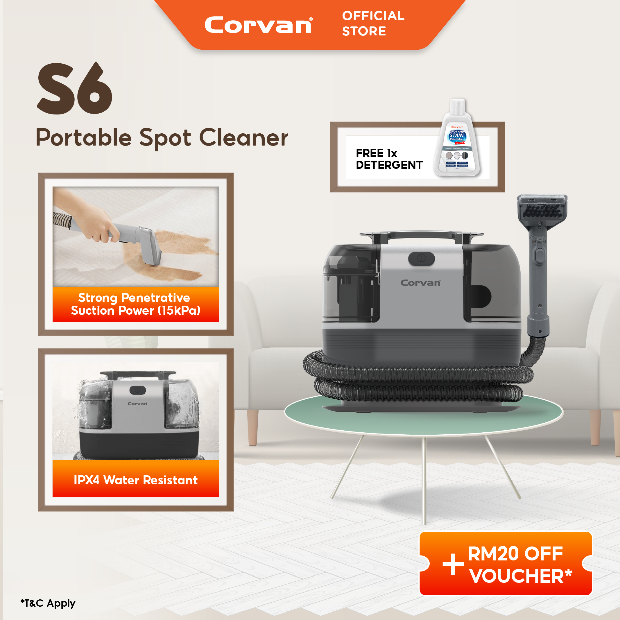 Corvan Spot Cleaner S6 - Carpet & Upholstery Cleaning with TurboDry System
