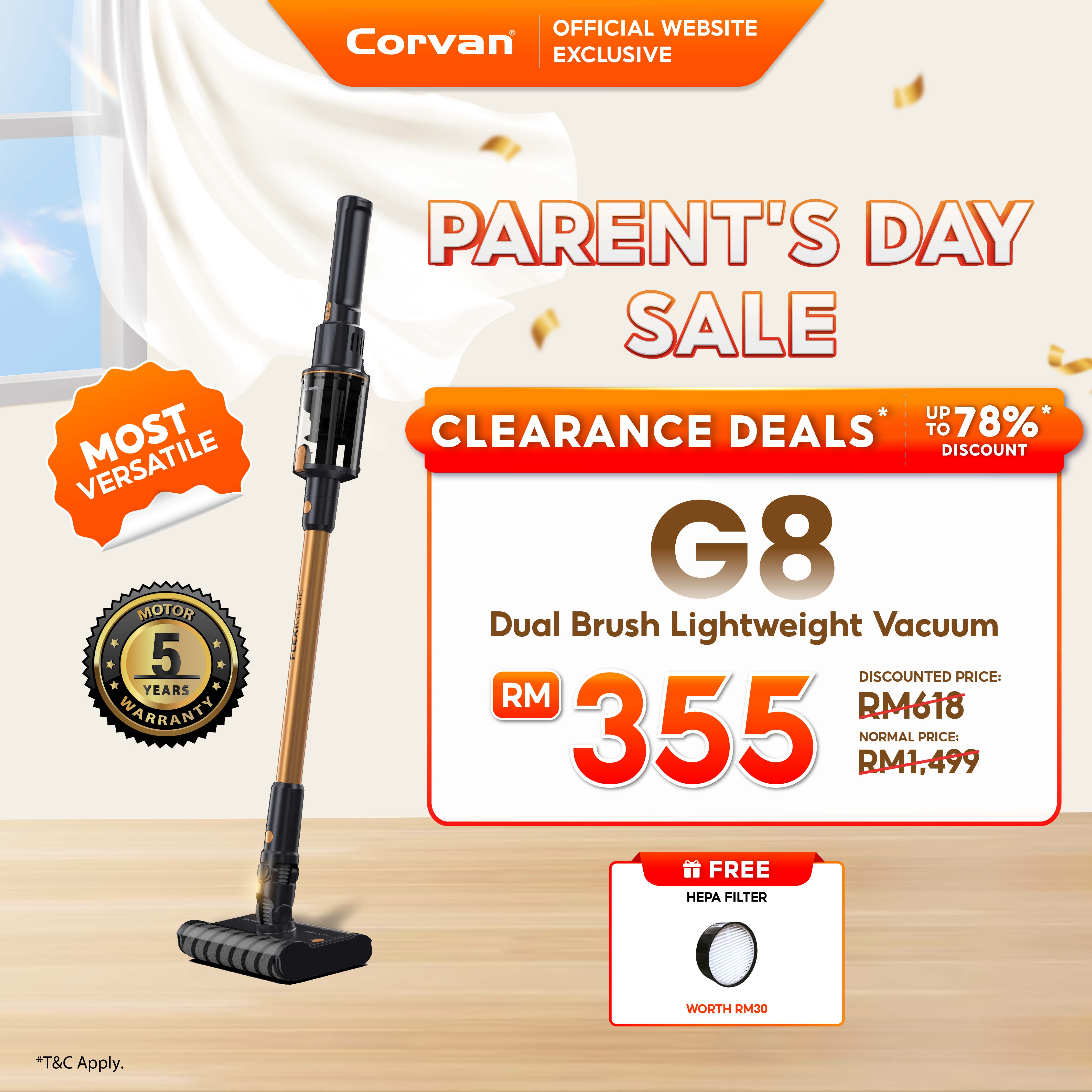 Corvan Cordless Vacuum Dual-Brush Efficiency FlexiGlide G8