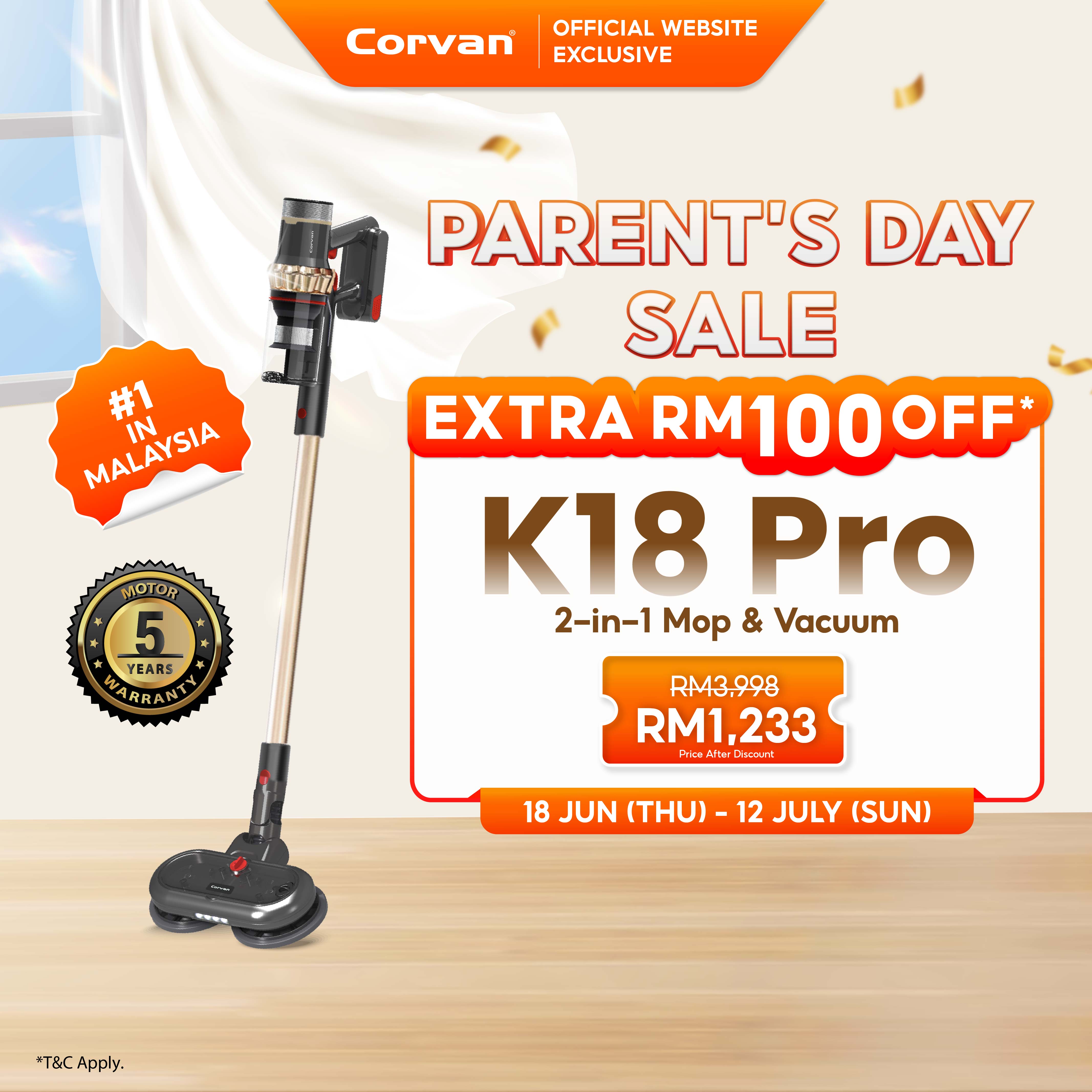 Corvan 2 In 1 Cordless Vacuum Cleaner & Cordless Mop K18 Pro