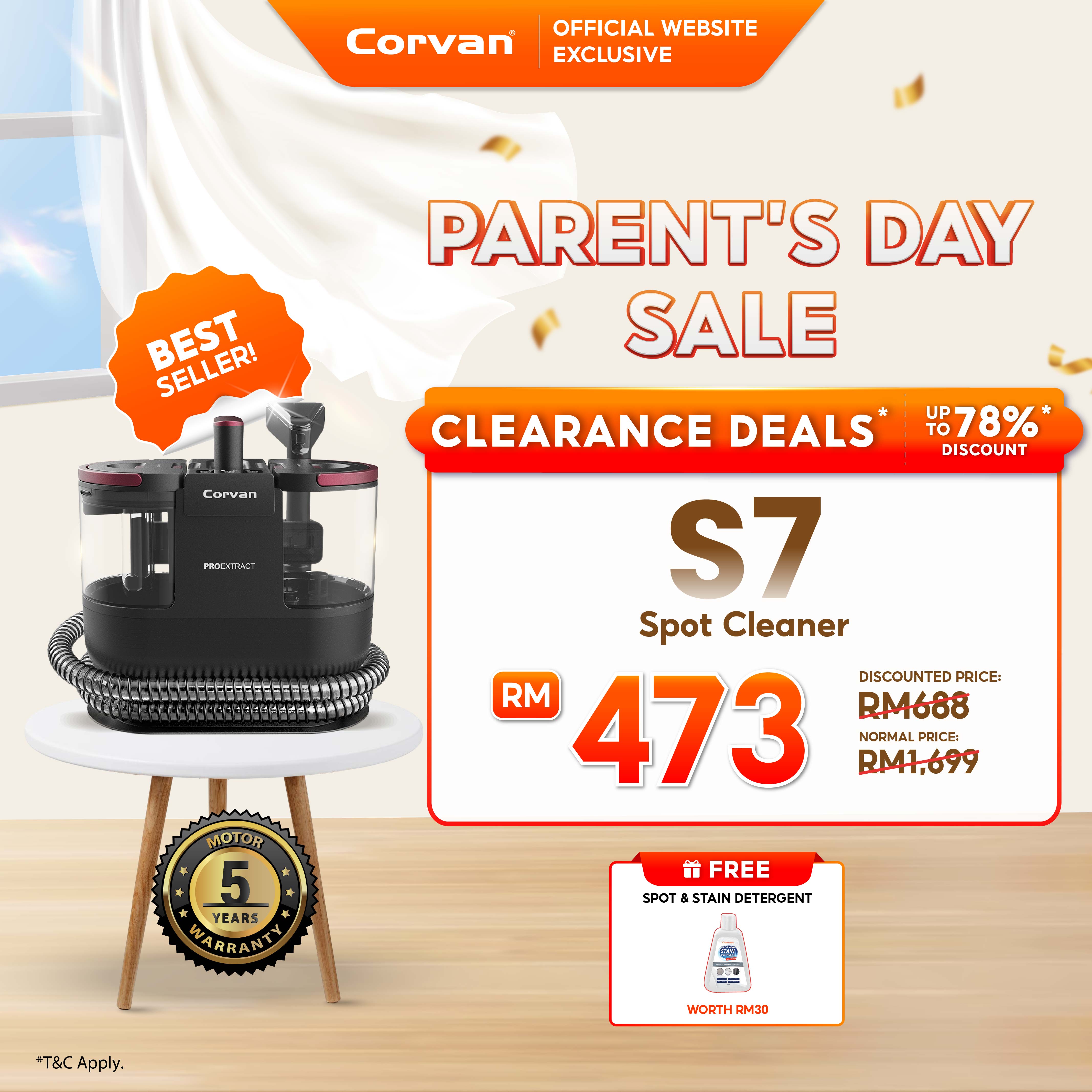 Corvan Spot Cleaner S7 - Carpet & Upholstery Cleaning with ProExtract System